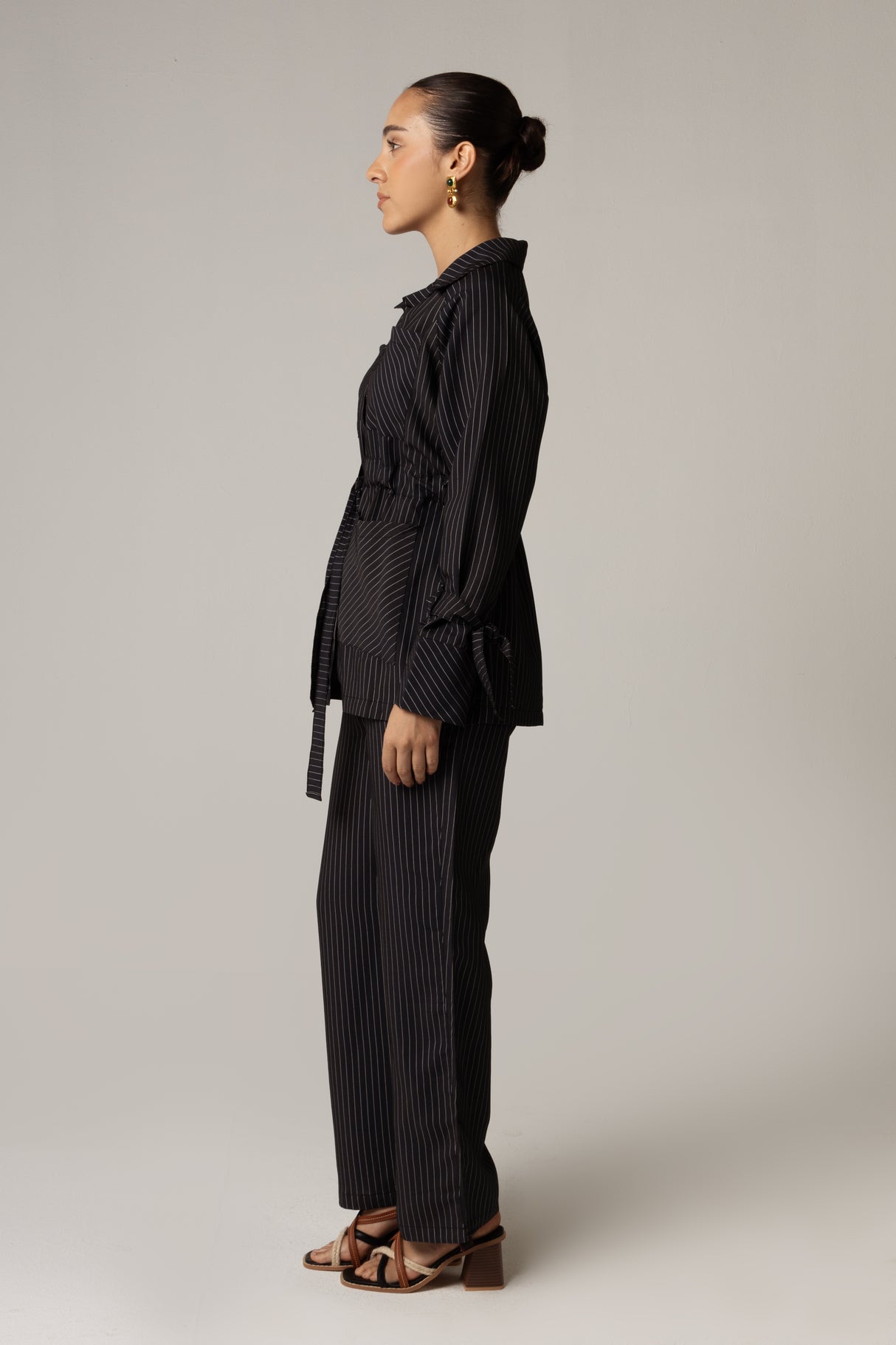 Striped Poplin Shirt & Pant Set - Black