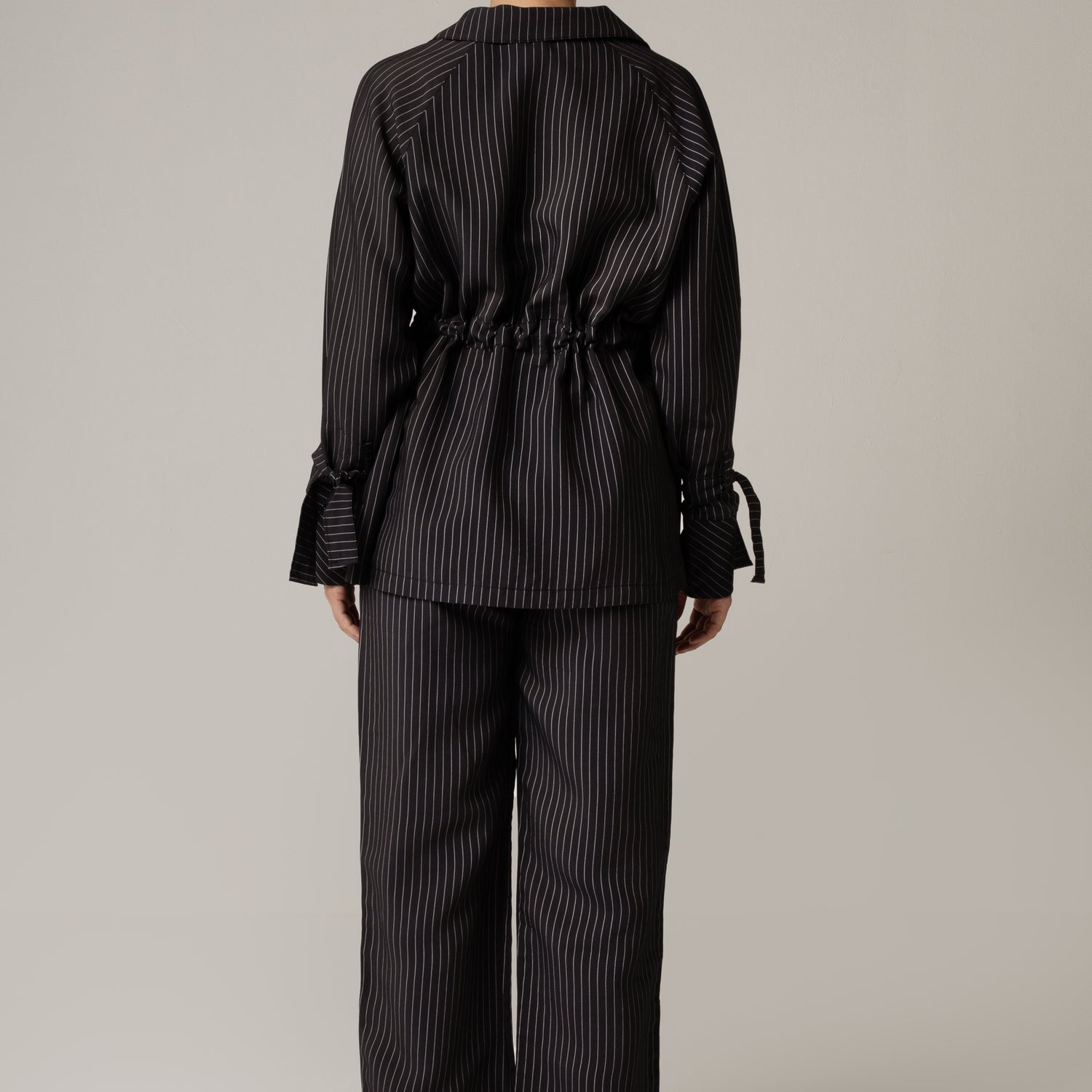 Striped Poplin Shirt & Pant Set - Black