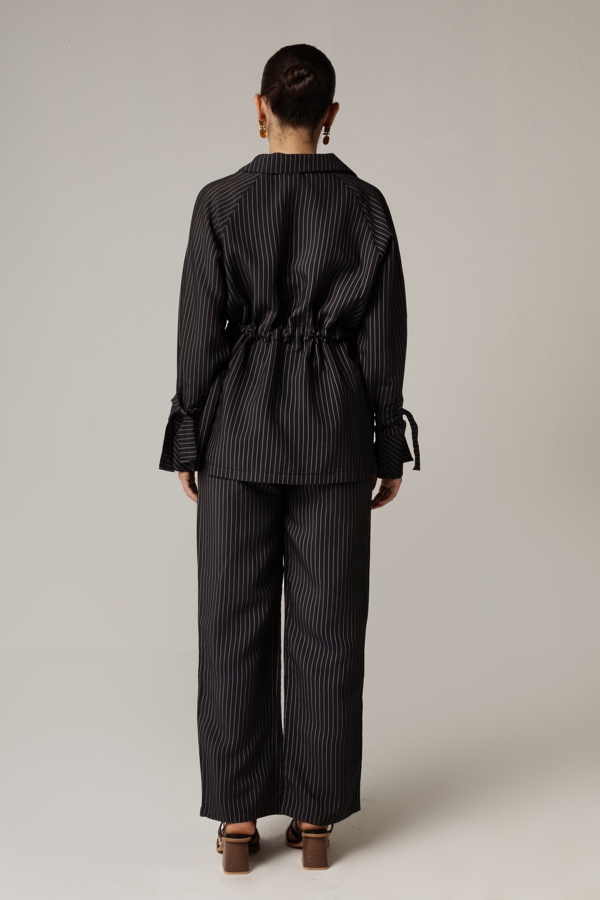 Striped Poplin Shirt & Pant Set - Black