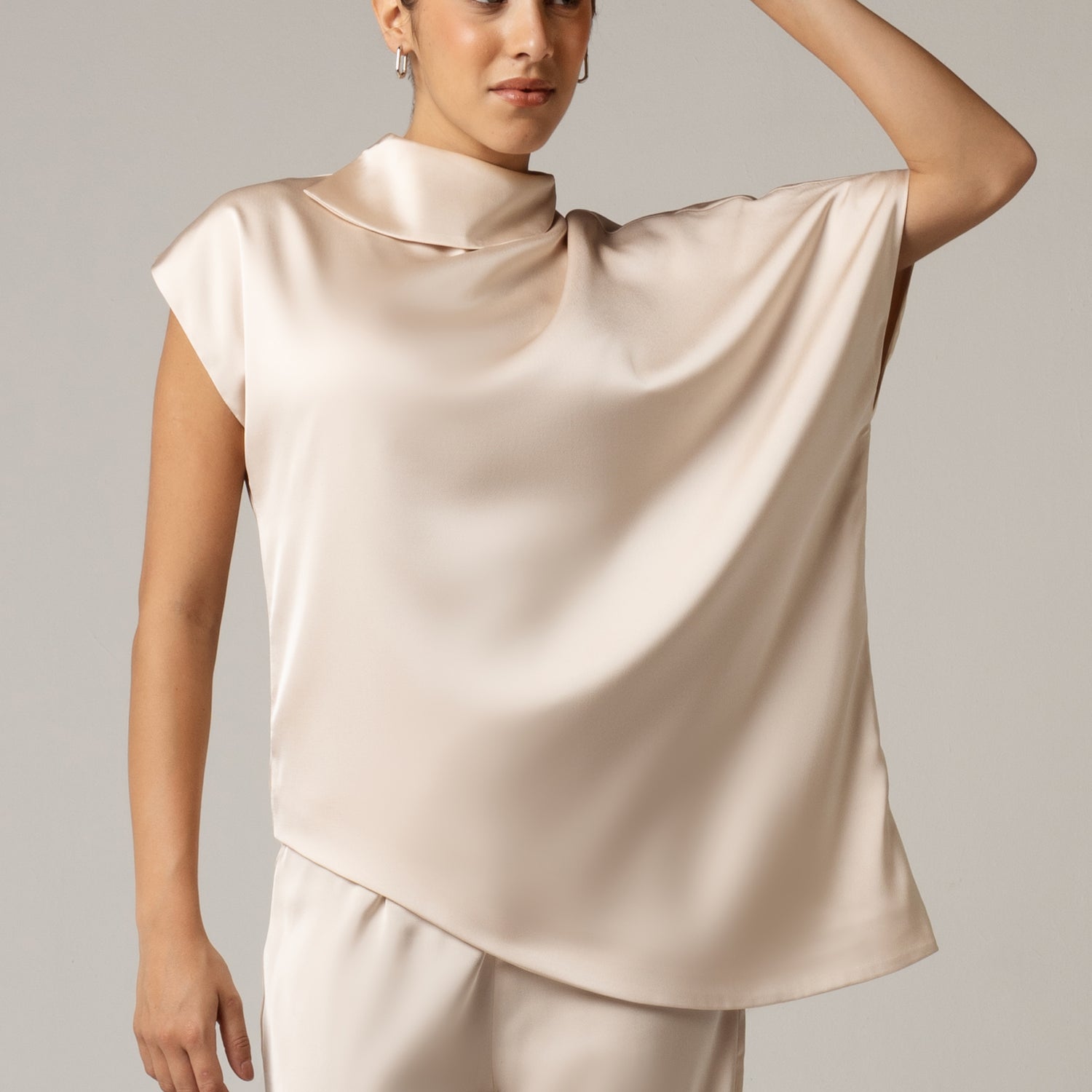 Pearl Satin Asymmetrical Top and Pant Set