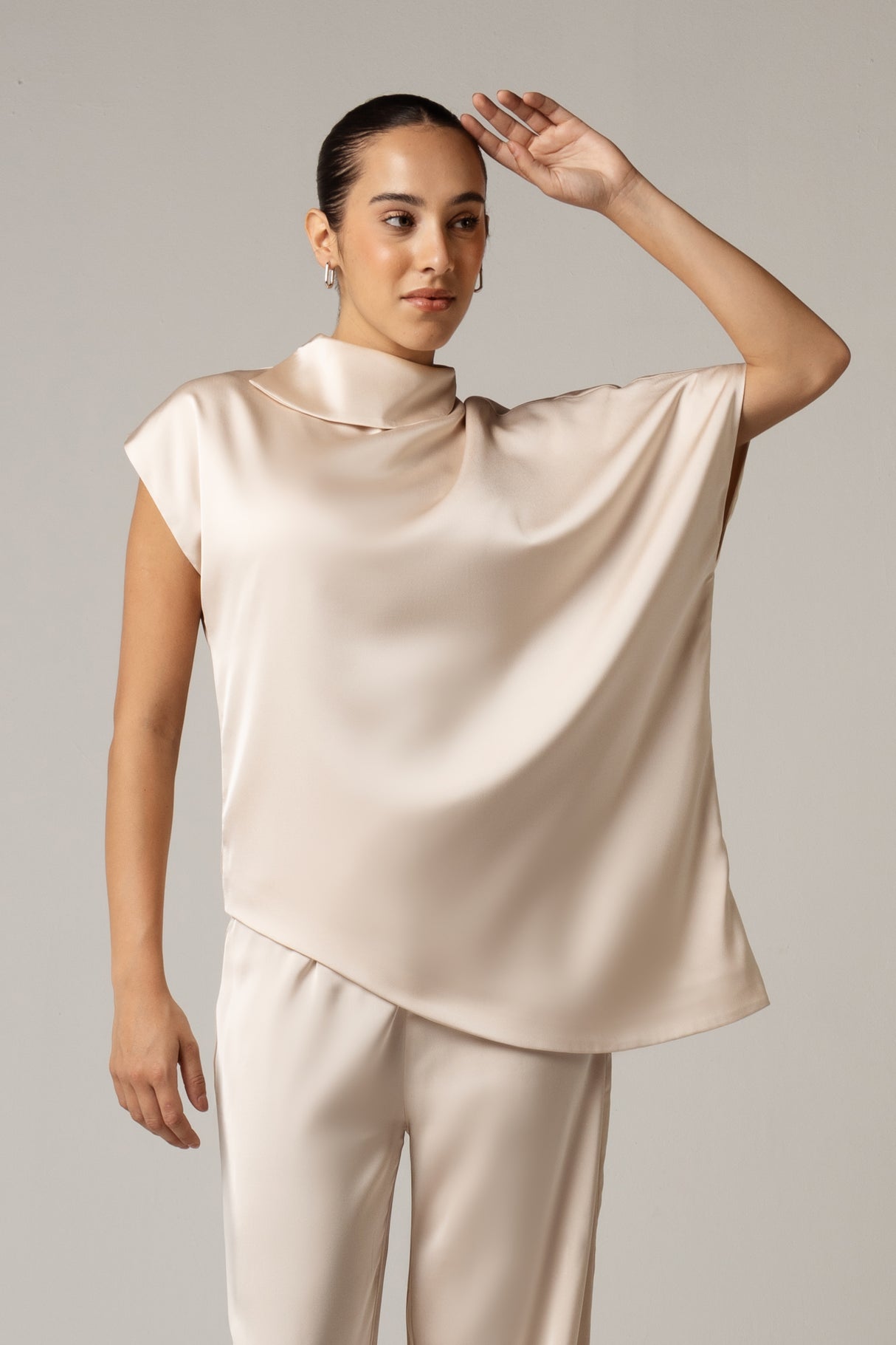 Pearl Satin Asymmetrical Top and Pant Set