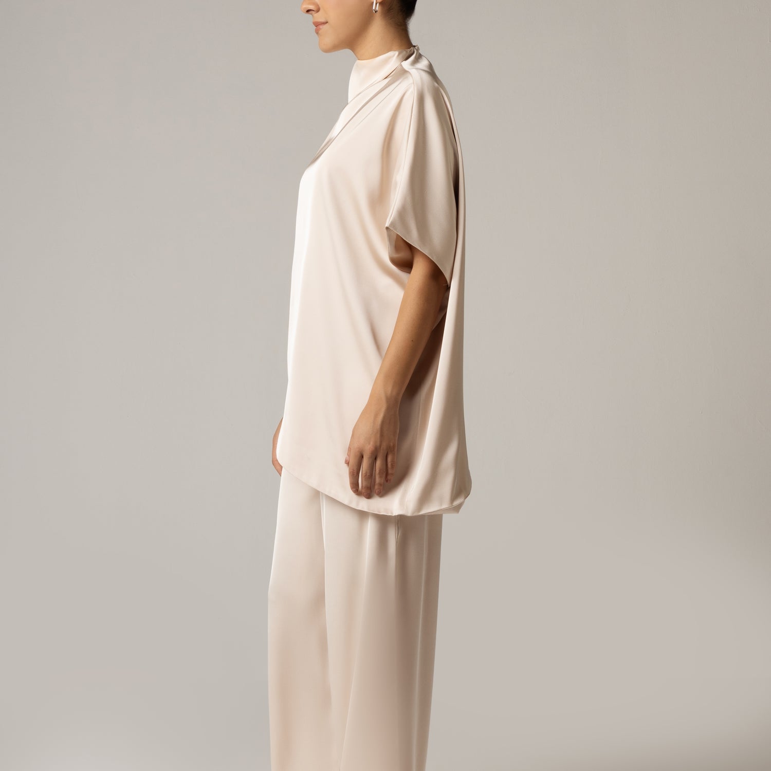 Pearl Satin Asymmetrical Top and Pant Set