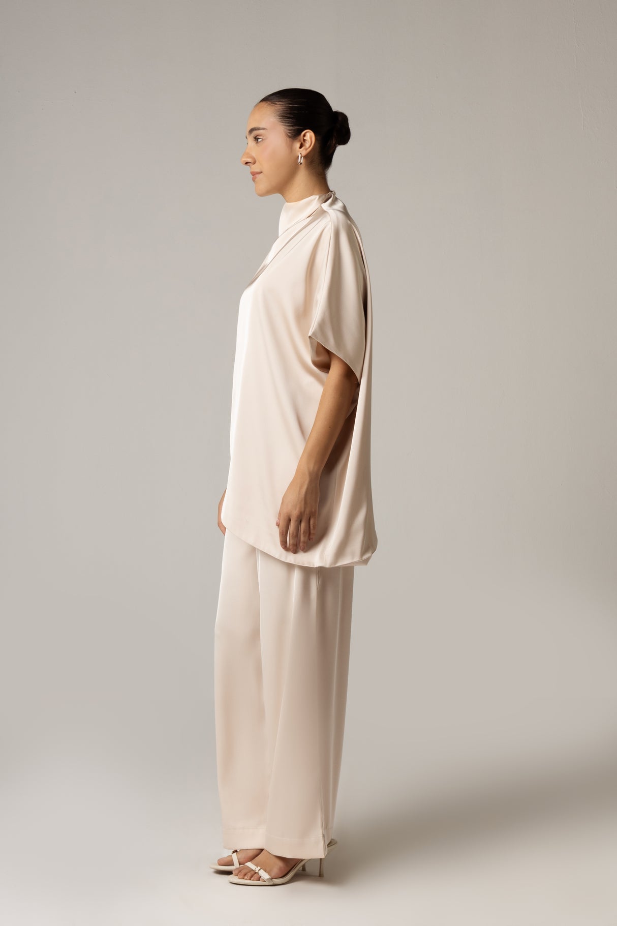 Pearl Satin Asymmetrical Top and Pant Set