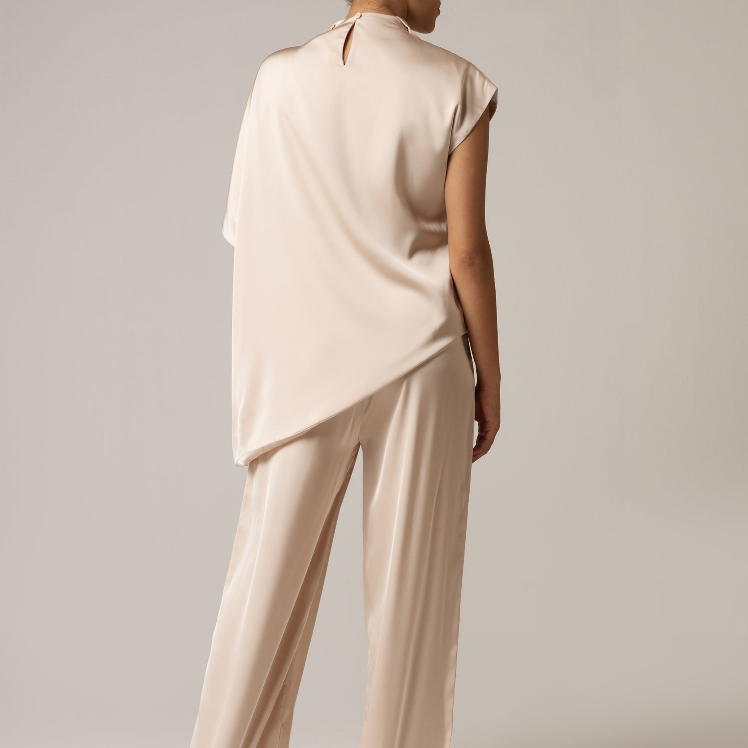 Pearl Satin Asymmetrical Top and Pant Set