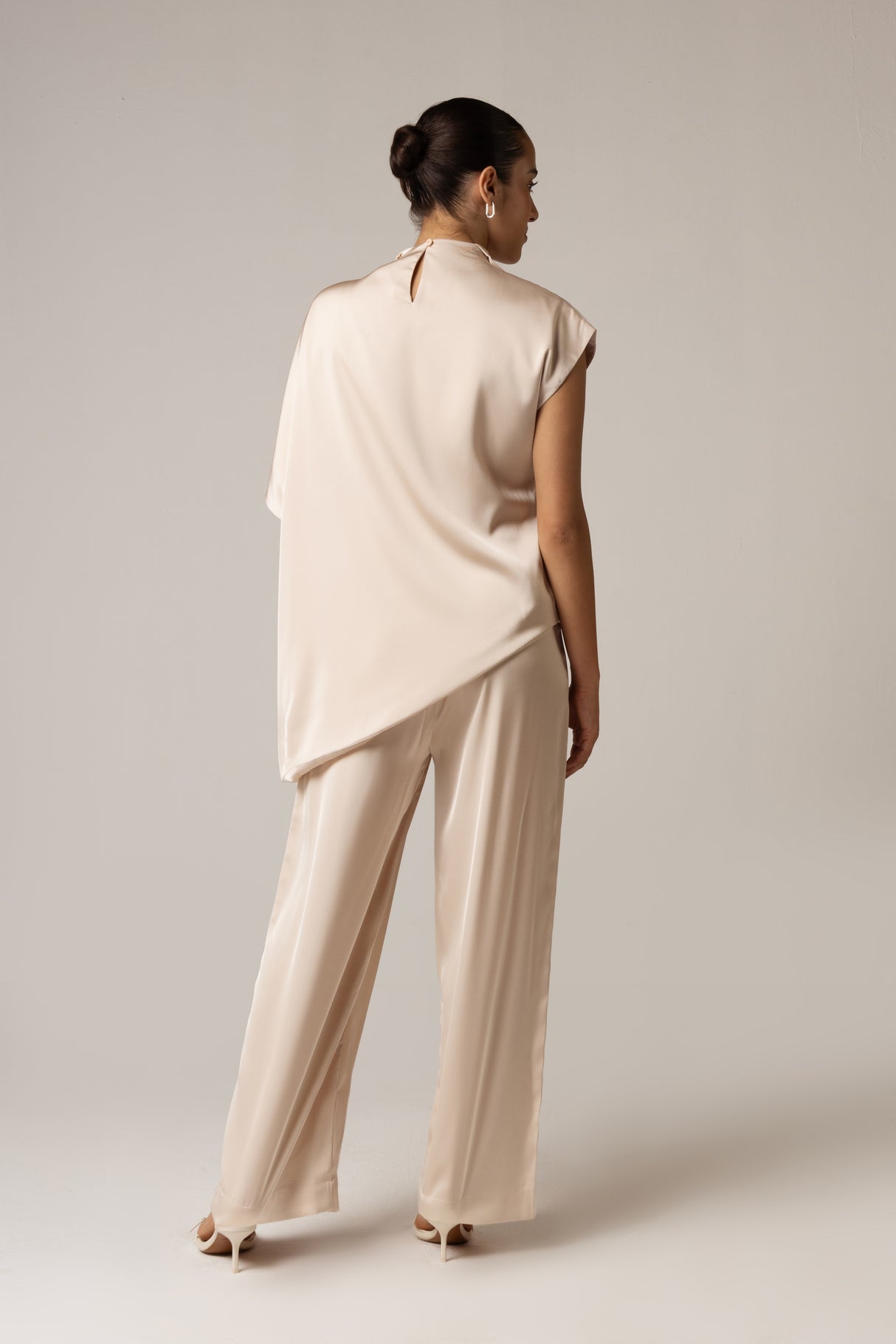 Pearl Satin Asymmetrical Top and Pant Set
