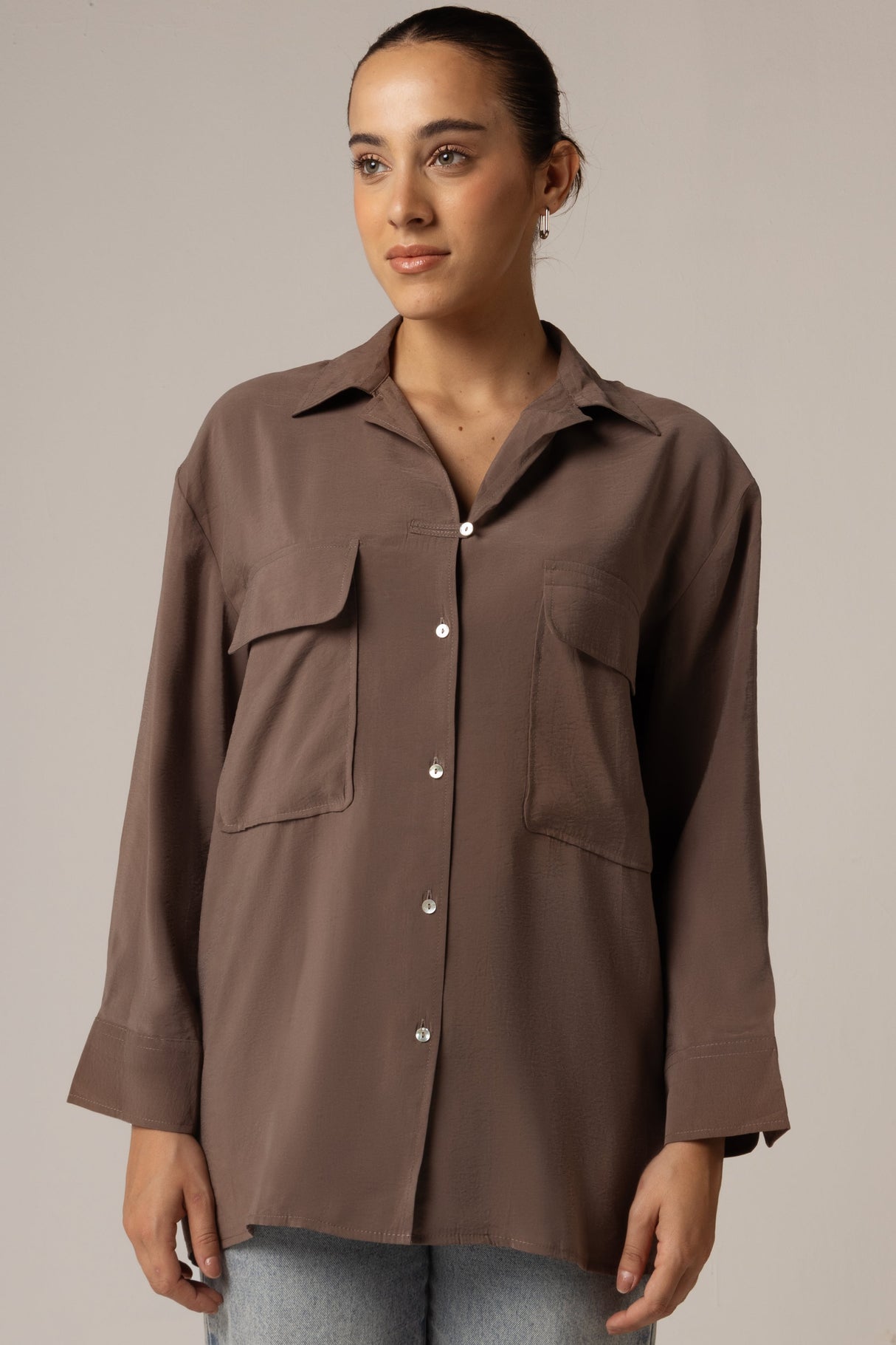🎁 Utility Pocket Shirt - Brown (30% off)