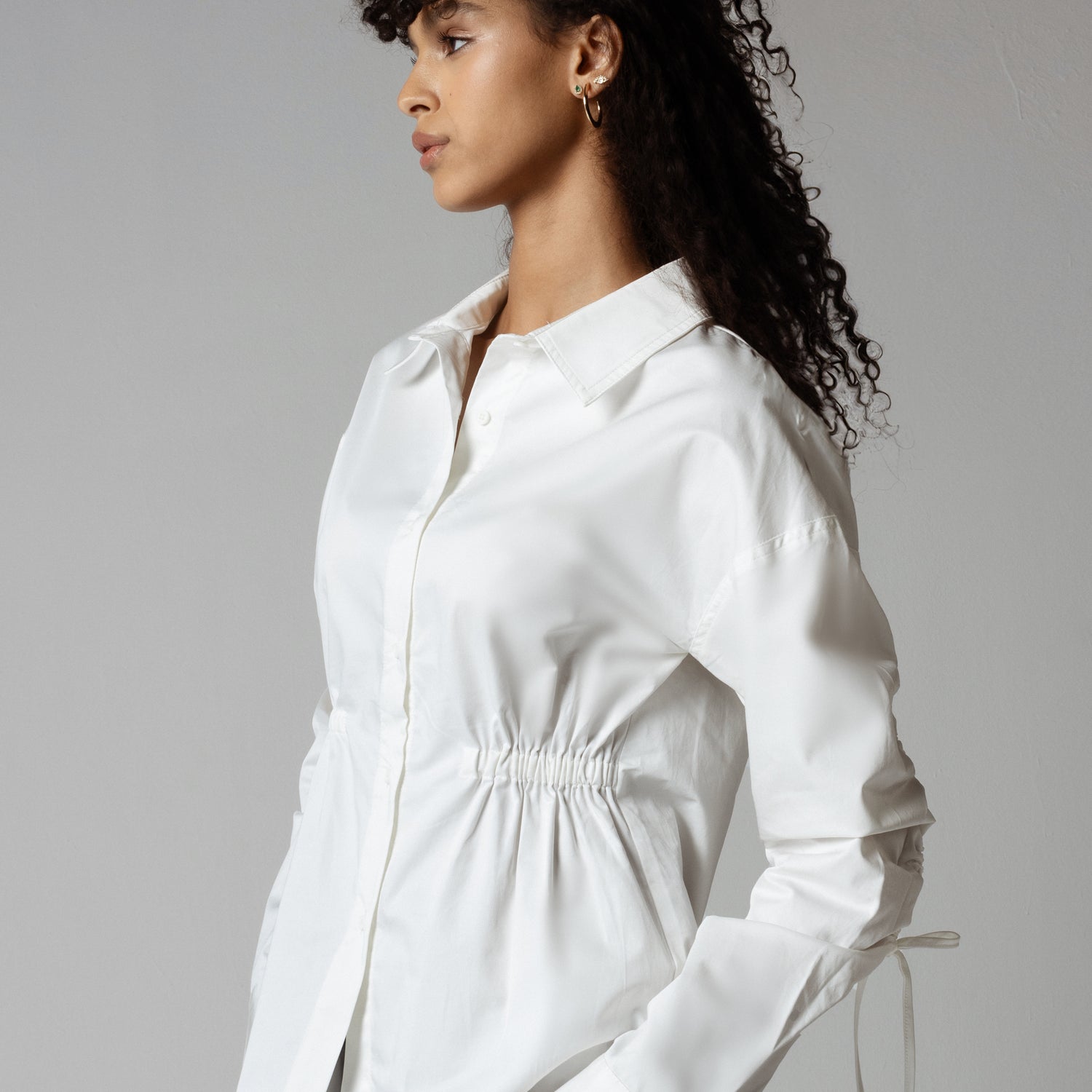 White Poplin Shirt with Drawstring Details