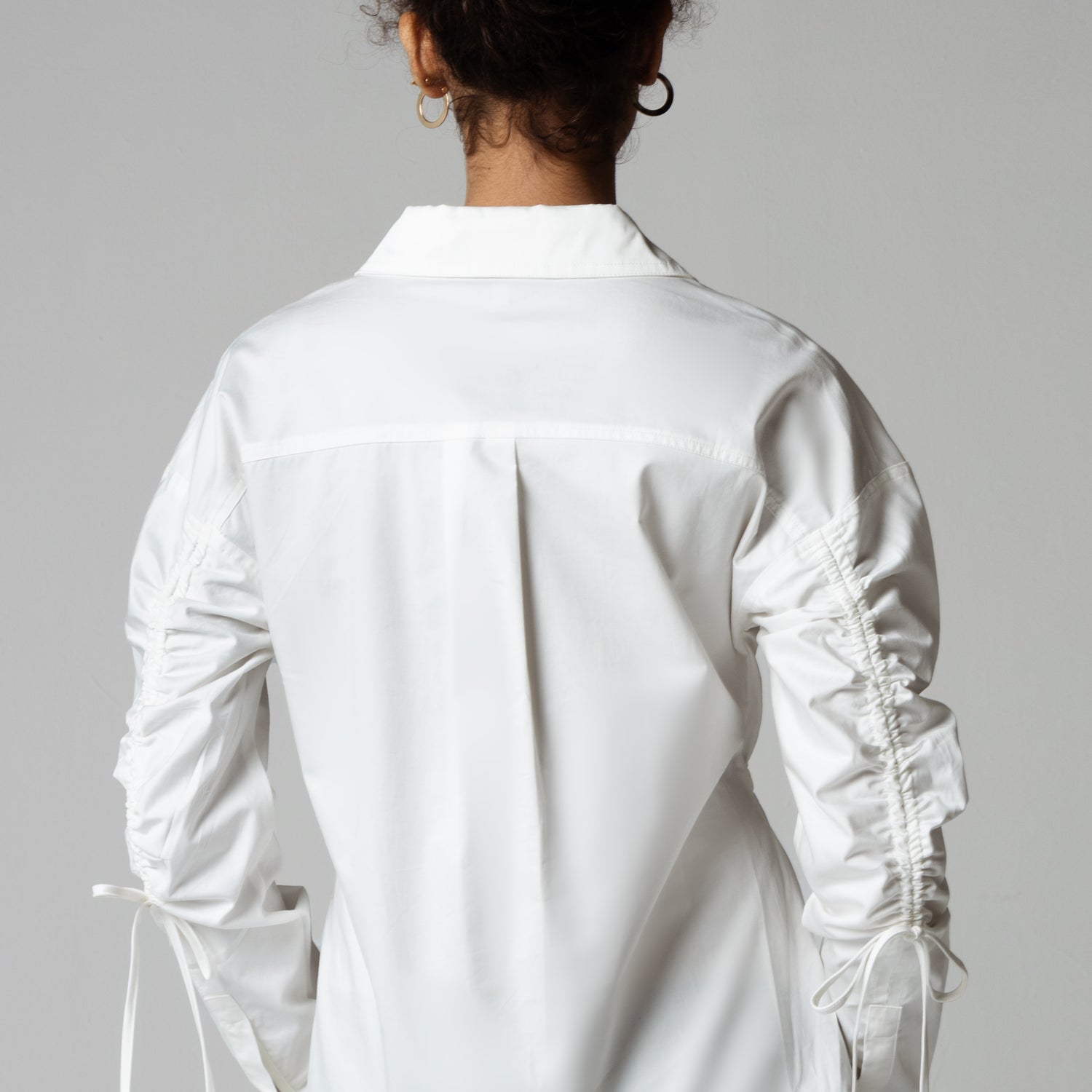White Poplin Shirt with Drawstring Details