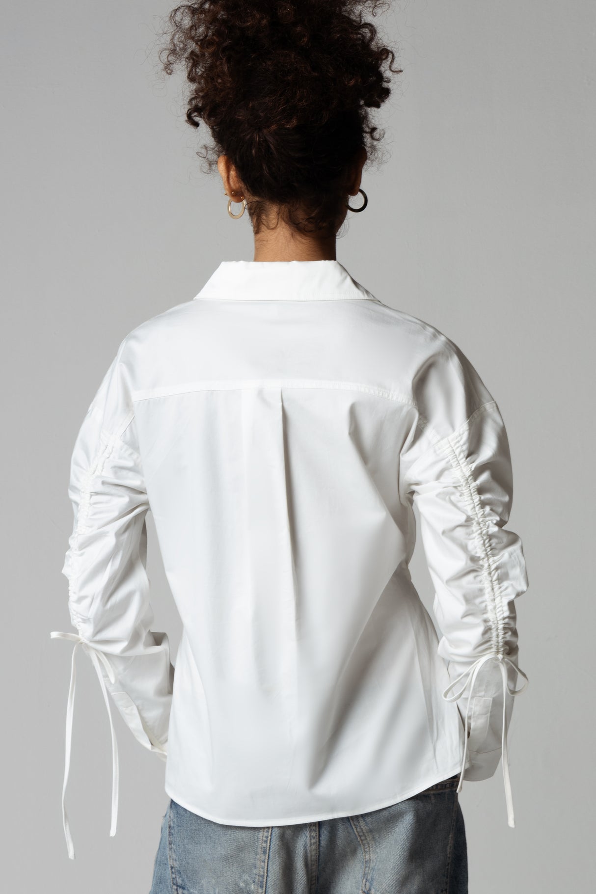 White Poplin Shirt with Drawstring Details
