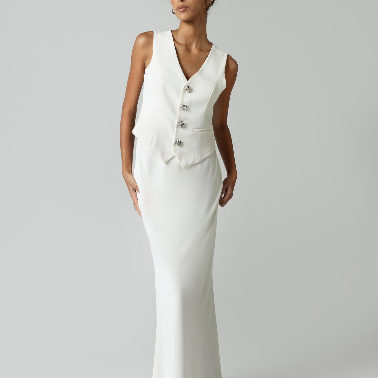 Crepe Co-ord Maxi Bias-Cut Maxi Skirt in White