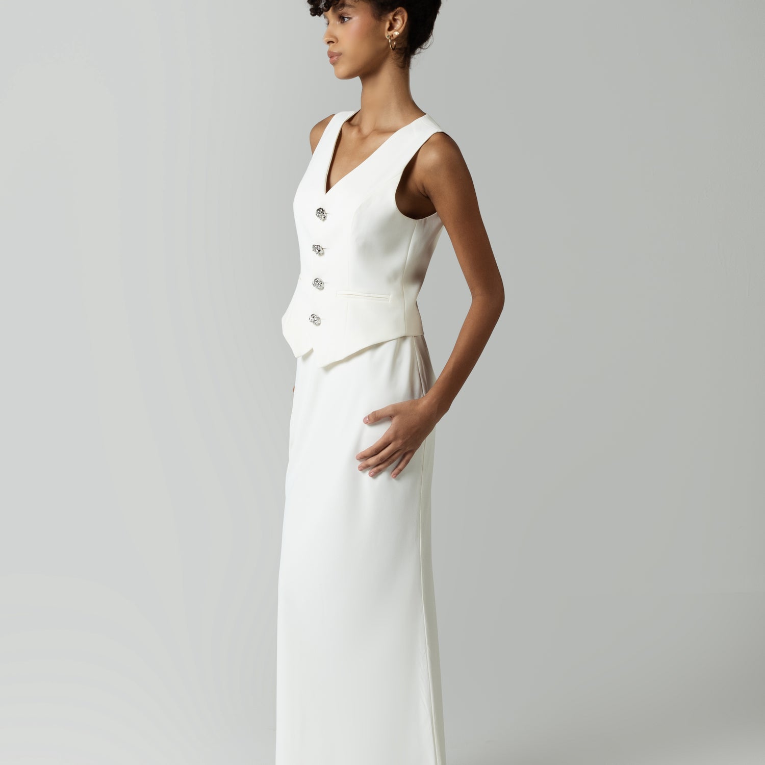 Crepe Co-ord Maxi Bias-Cut Maxi Skirt in White