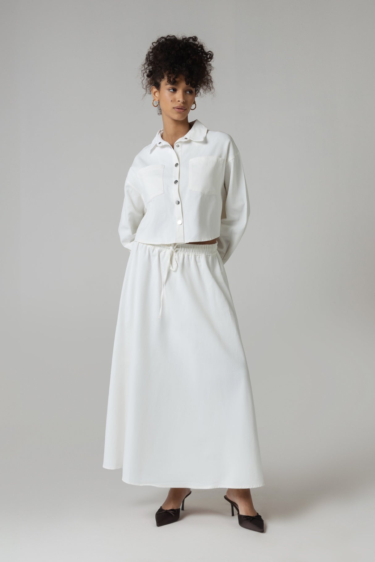 🎁 Twill Shirt & Skirt Set - White (30% off)