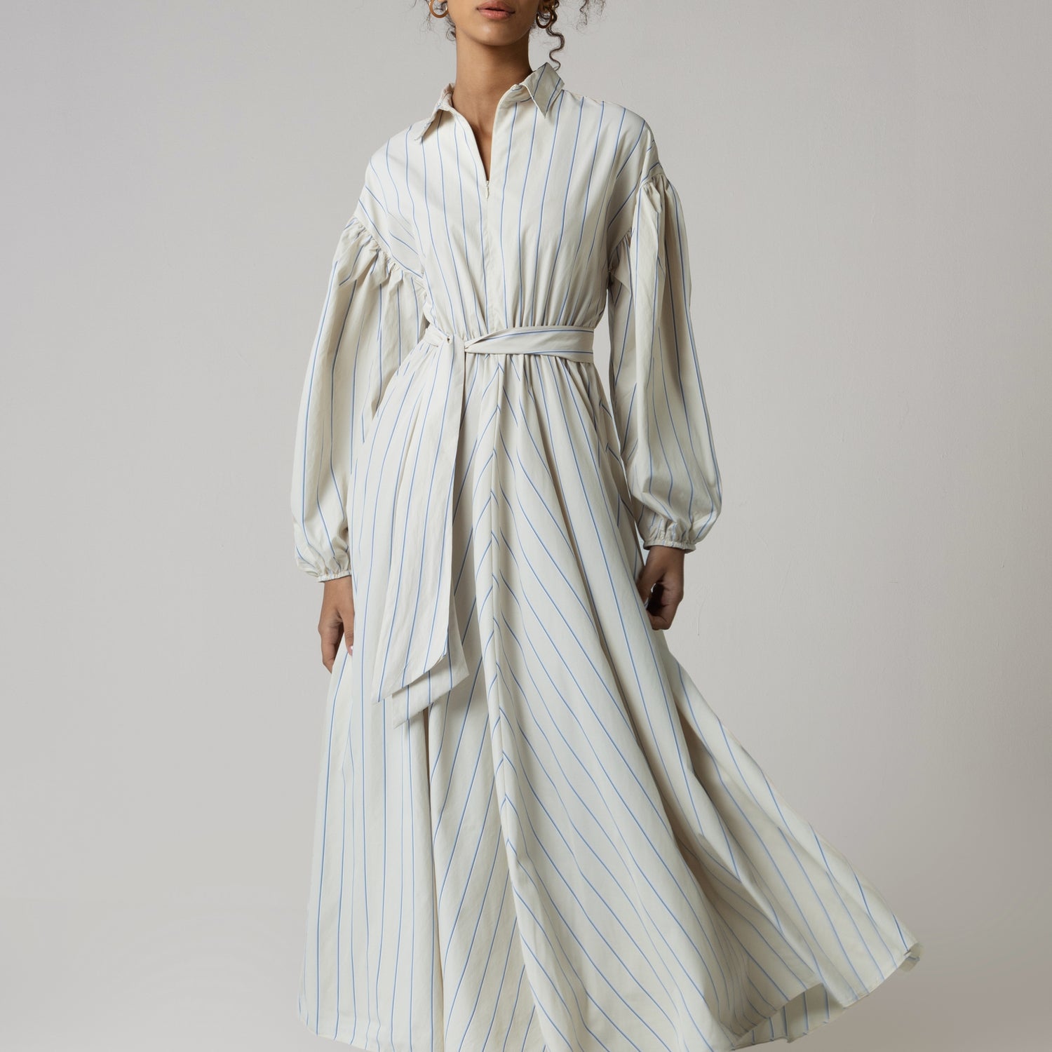 فستان نمط قميص سكري - مخطط