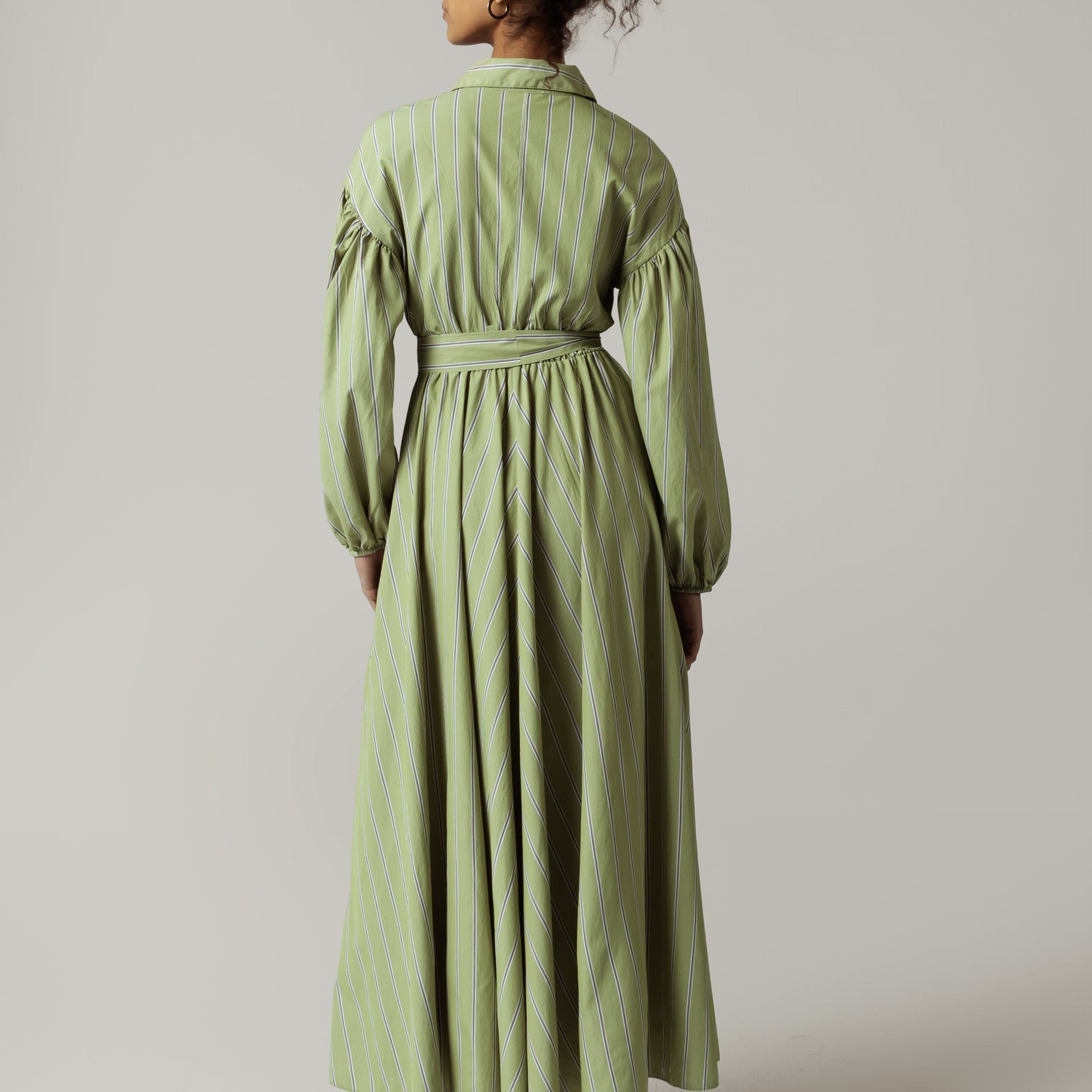 فستان نمط قميص اخضر - مخطط