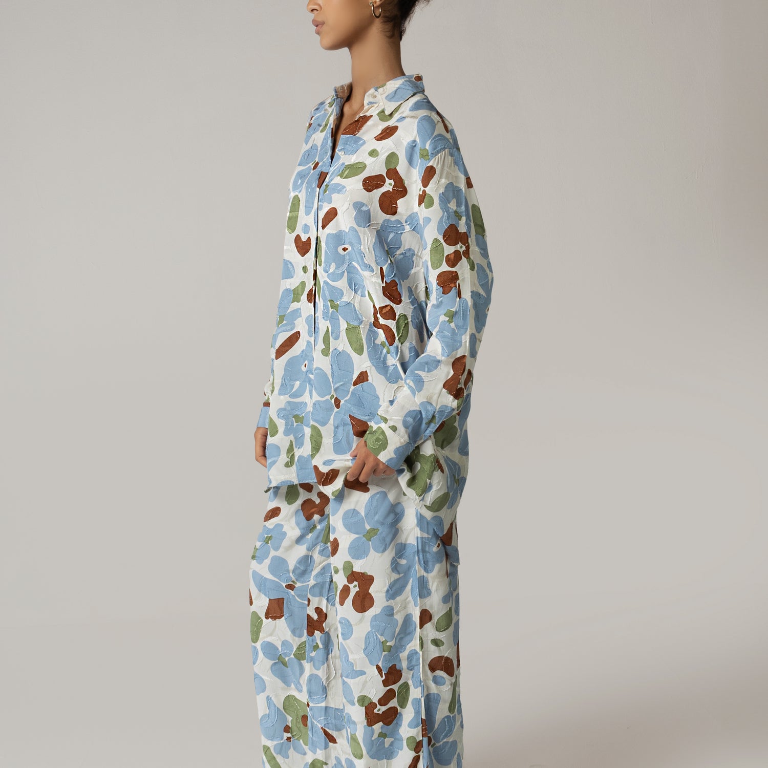 Blue and Brown Printed Co-ord Blouse