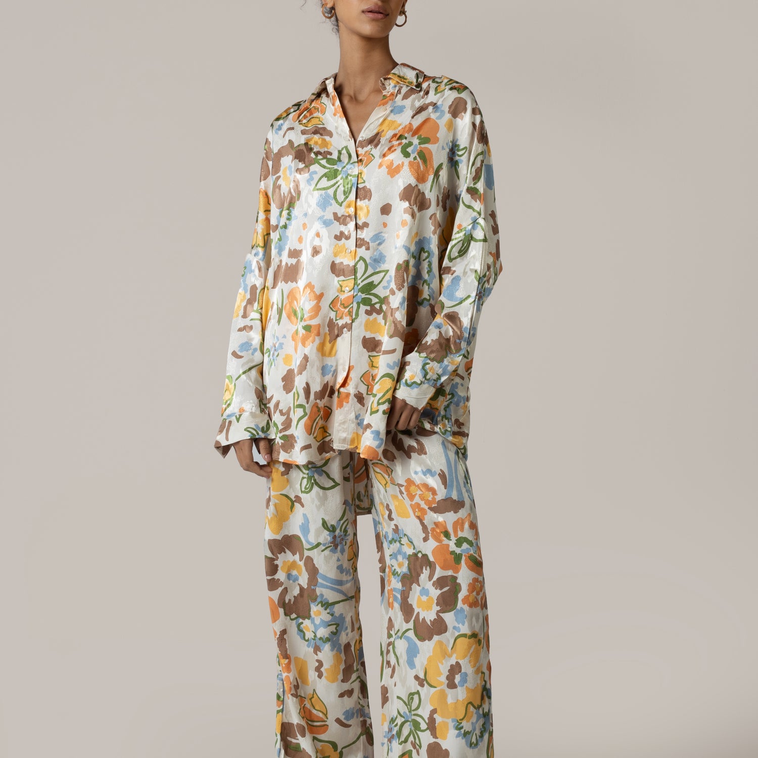 Brown and Orange Printed Co-ord Blouse