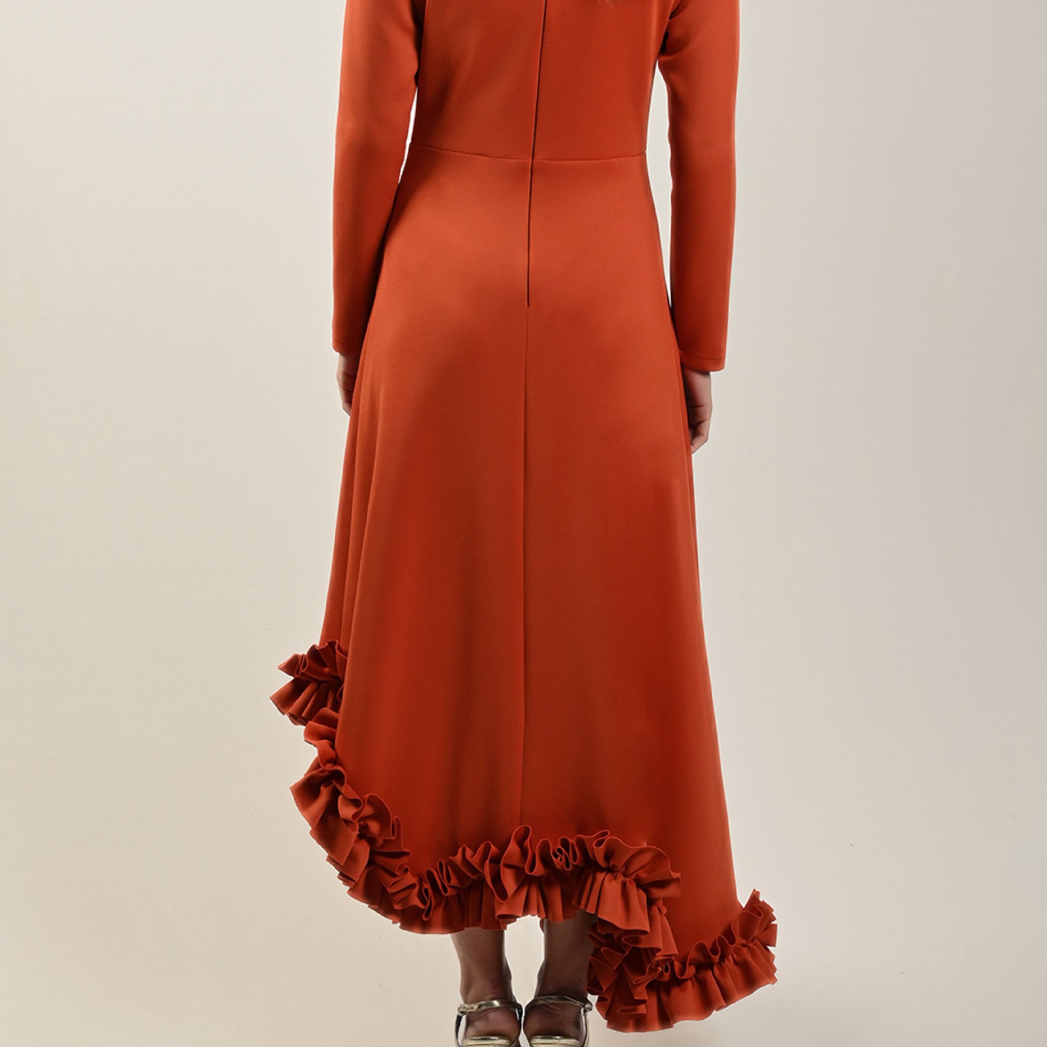 Orange Ruffled Hem Dress