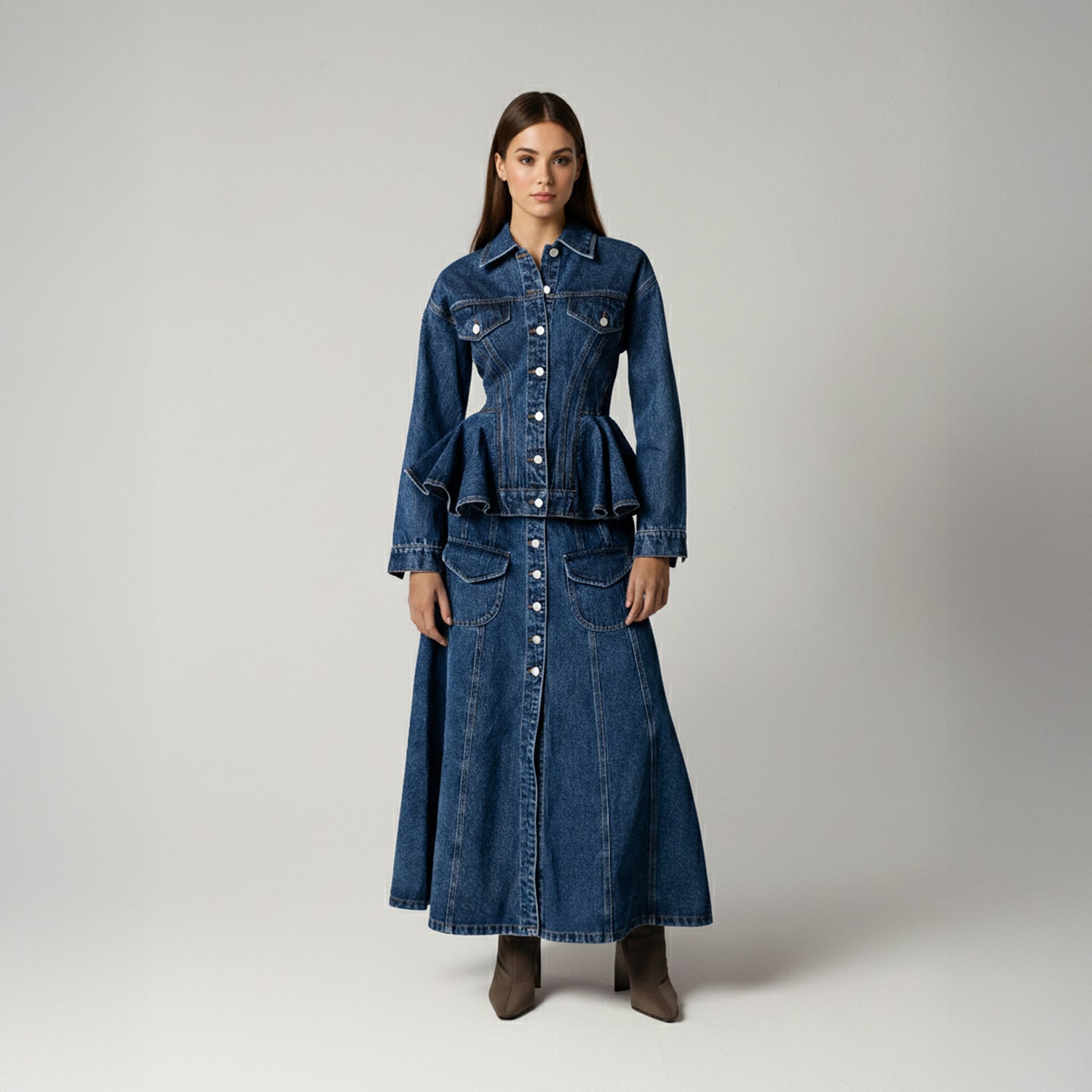 Button-Front A-Line Denim Co-ord Skirt