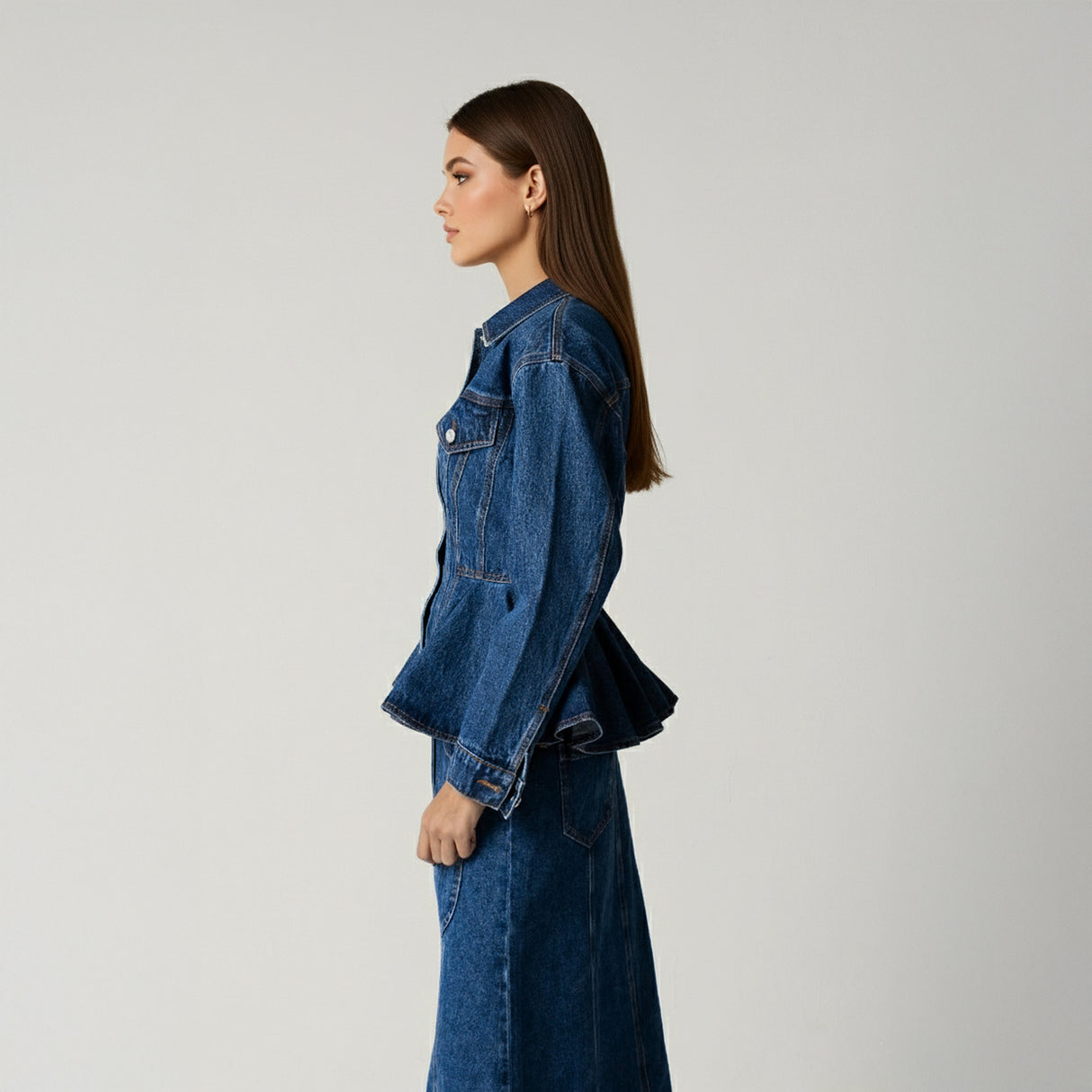 Button-Front A-Line Denim Co-ord Skirt