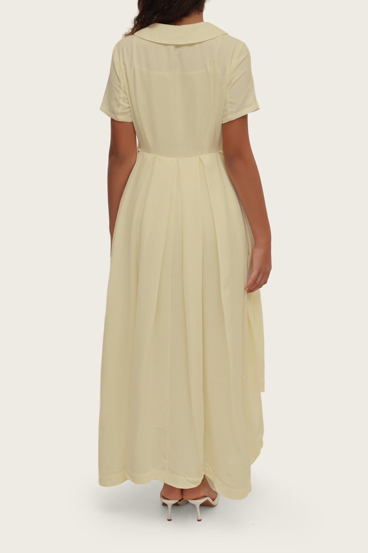 Luxury Butter Yellow Hand-Embellished Crepe Dress