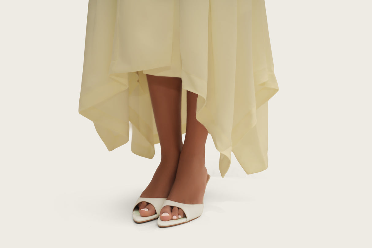 Luxury Butter Yellow Hand-Embellished Crepe Dress