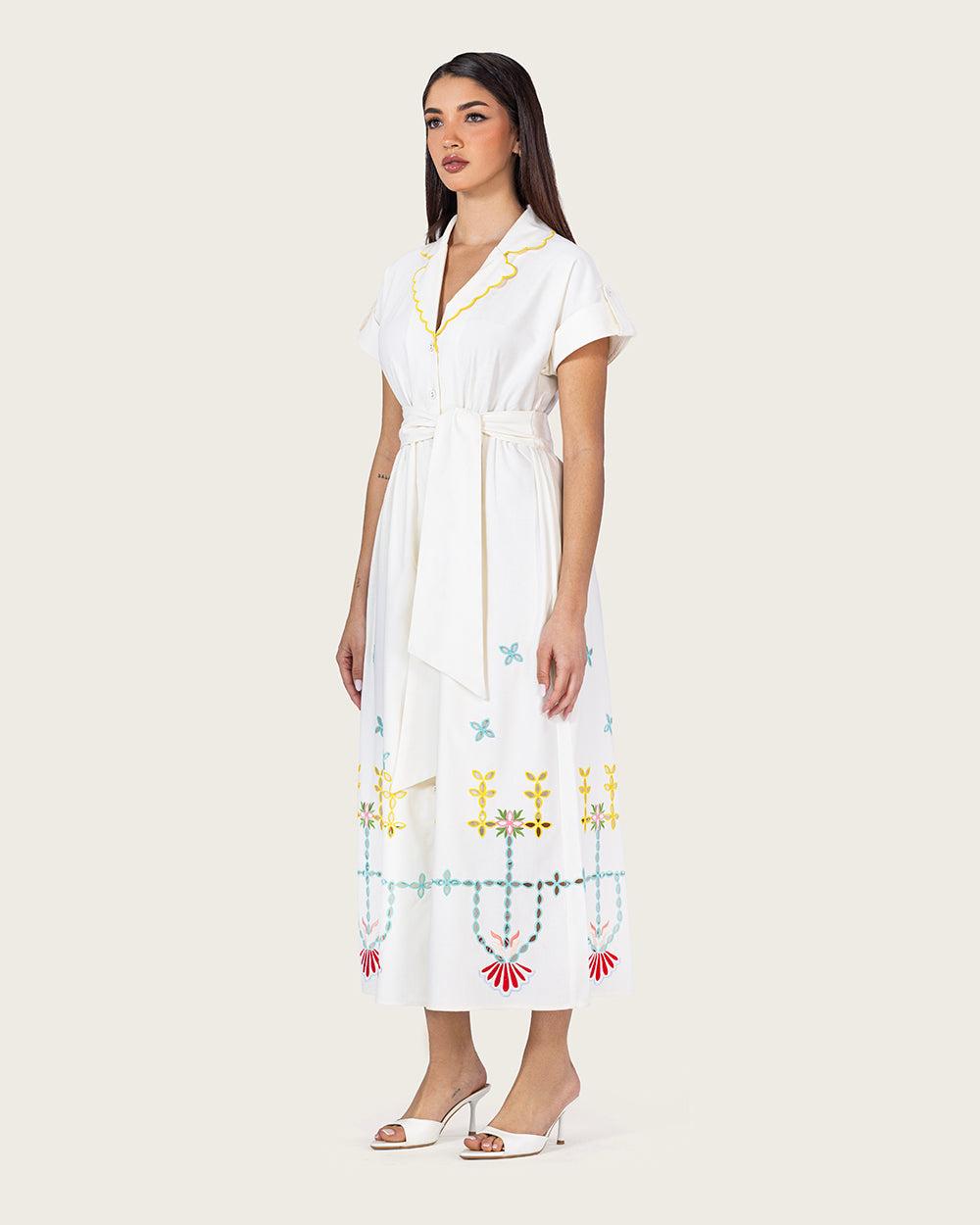 Ivory Bloom Linen Dress