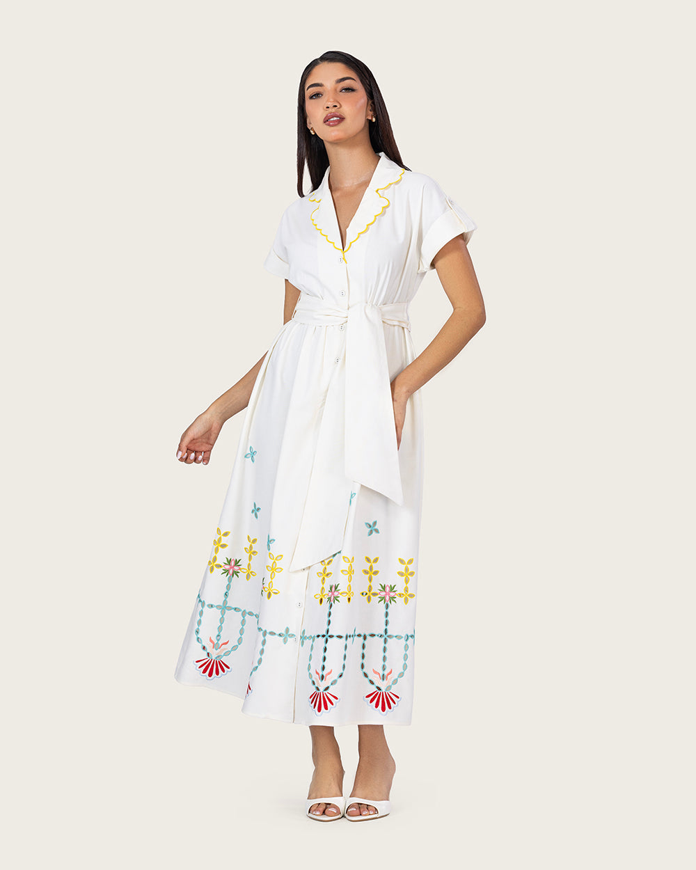 Ivory Bloom Linen Dress