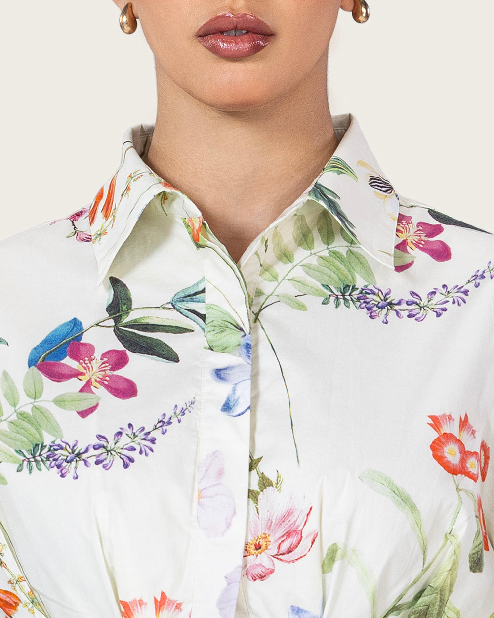 فستان قميص بوبلين مزهر مع حزام