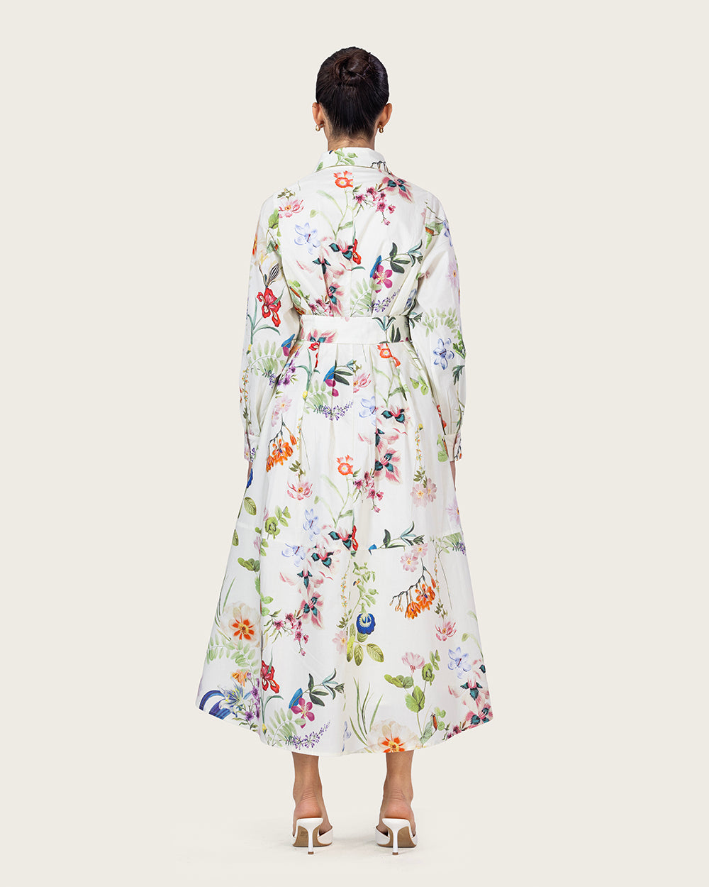 فستان قميص بوبلين مزهر مع حزام