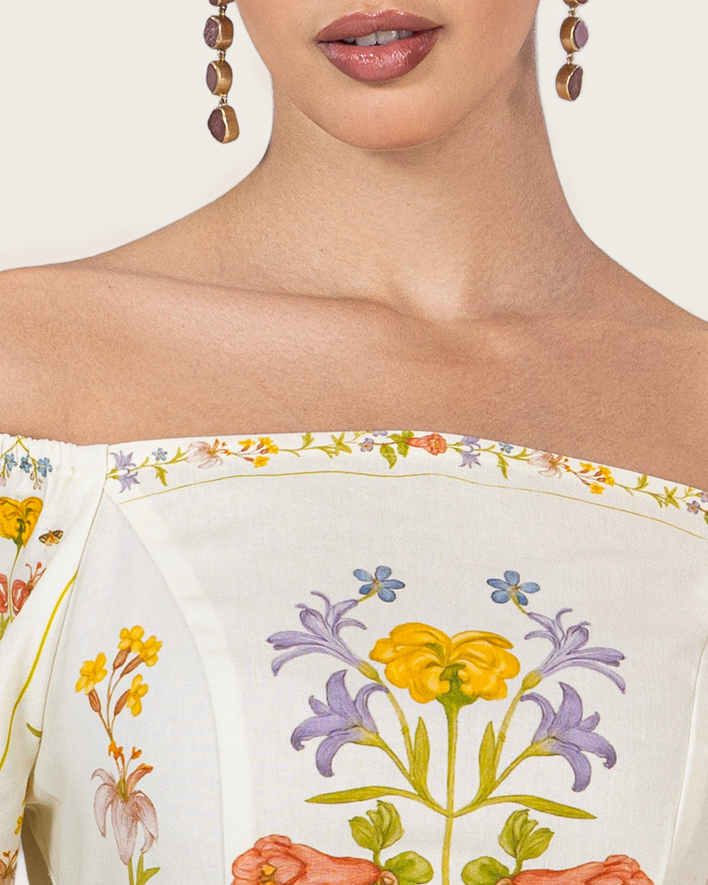 Floral Linen Dress with Hand-Beaded Waist