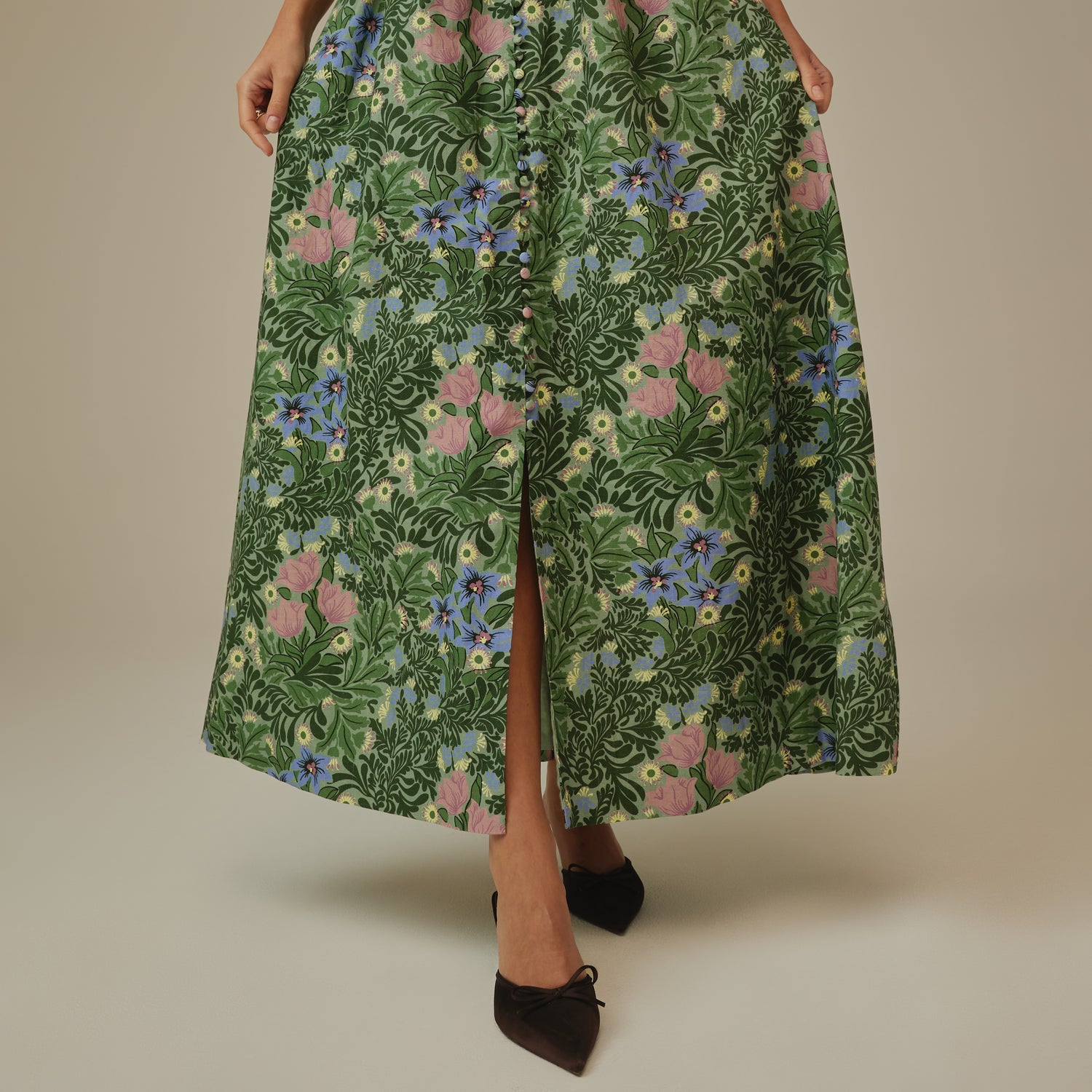 Green Botanical Linen Dress