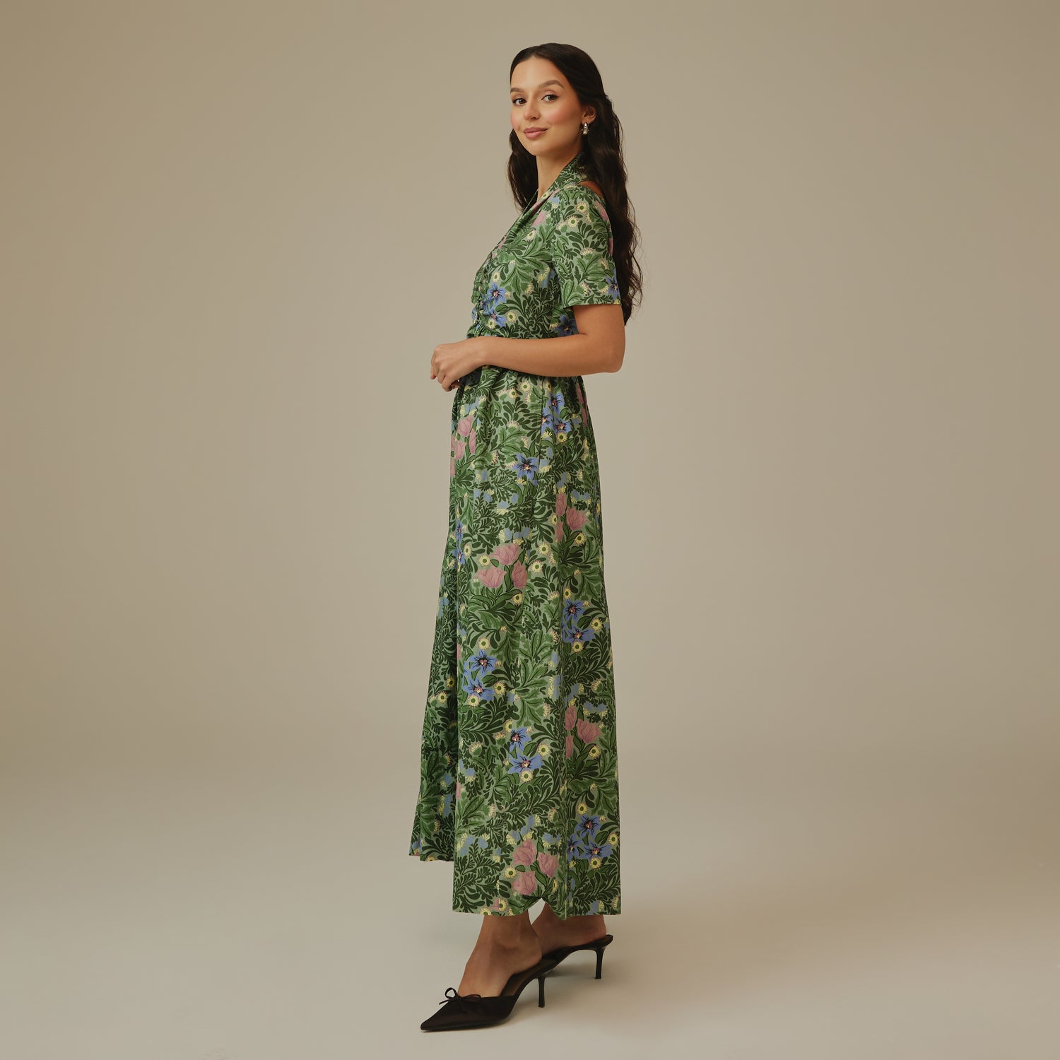 Green Botanical Linen Dress