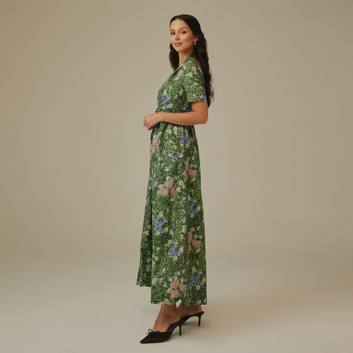 Green Botanical Linen Dress
