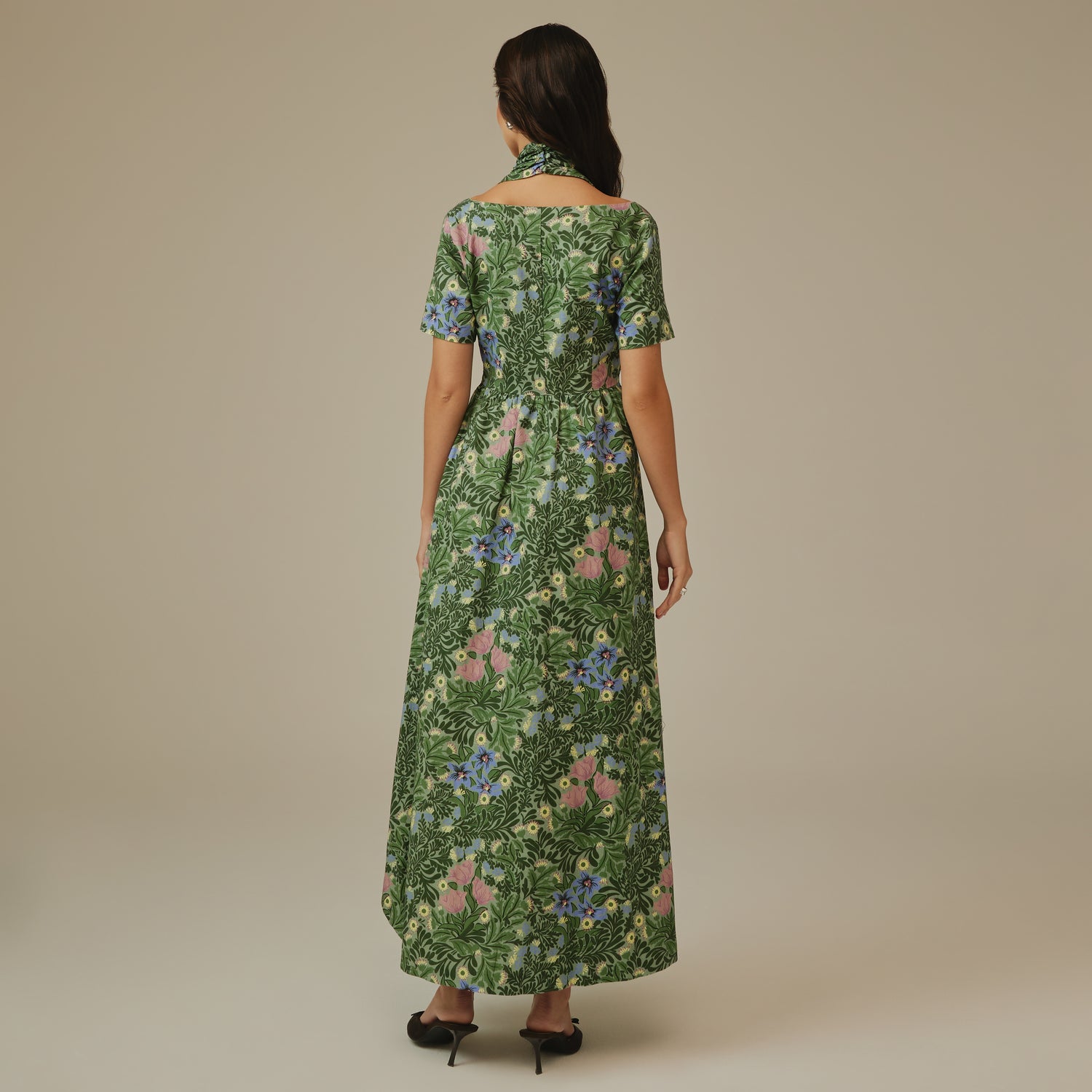 Green Botanical Linen Dress