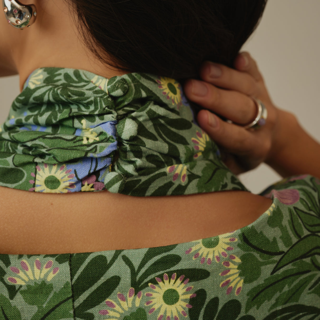 Green Botanical Linen Dress