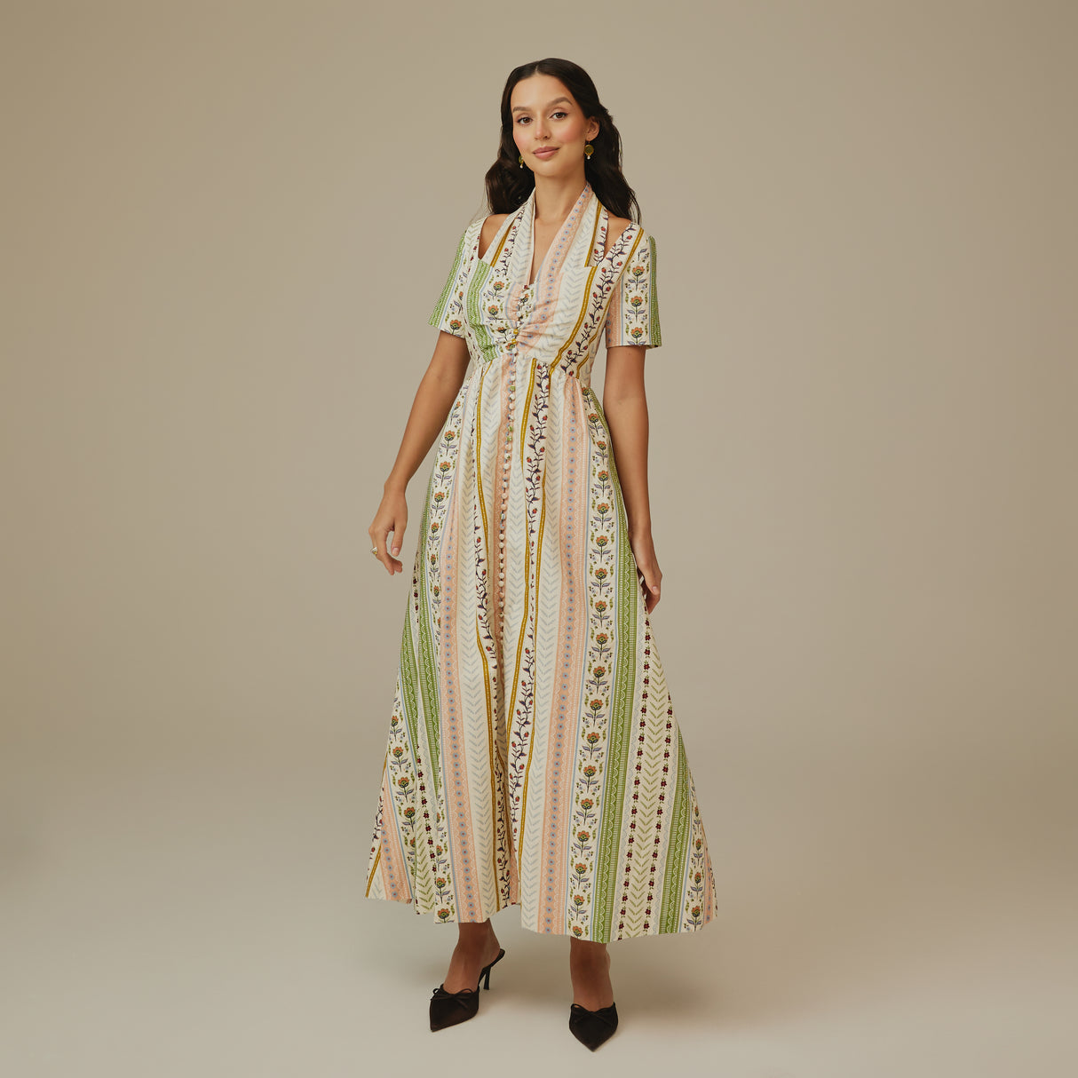 Striped Floral Linen Dress