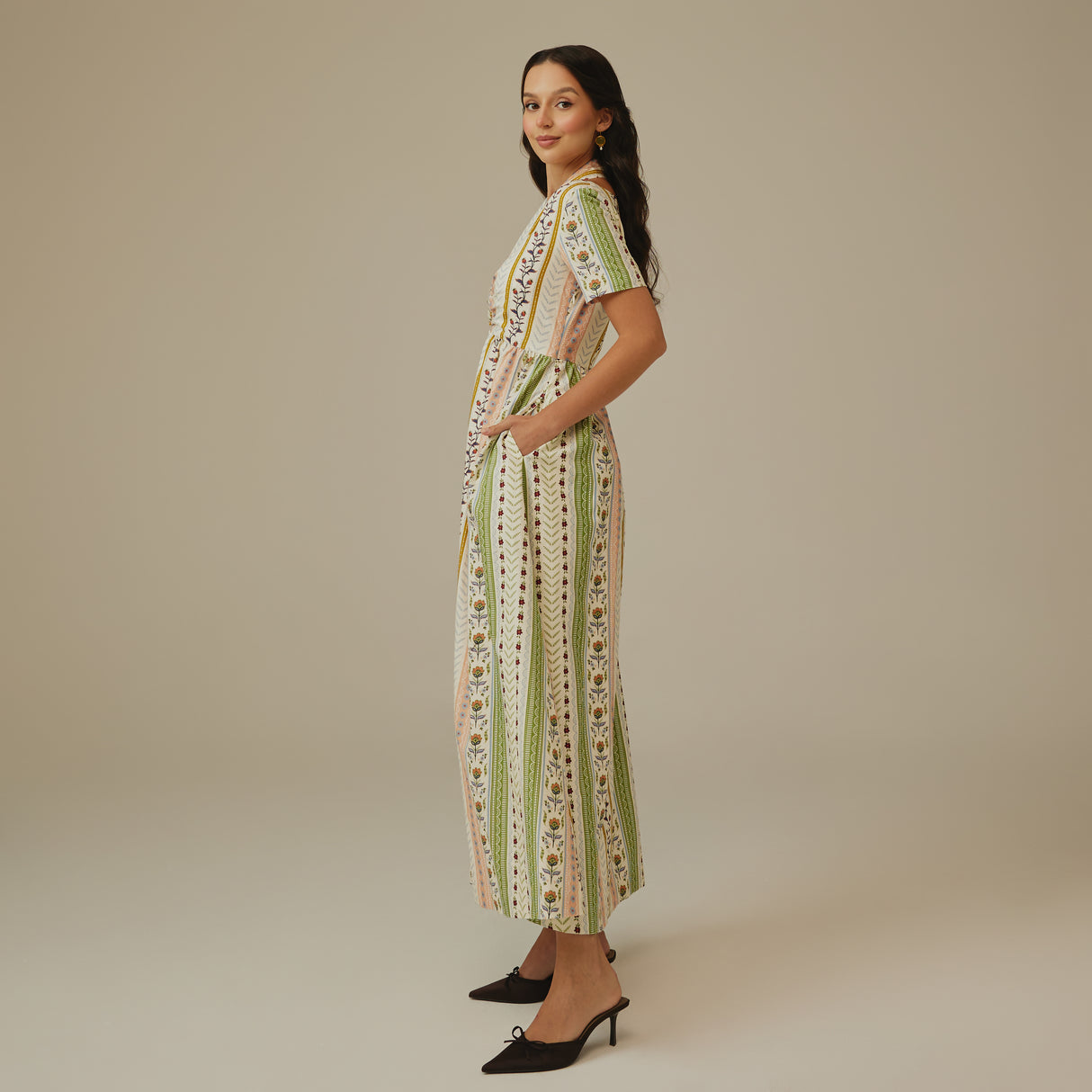 Striped Floral Linen Dress