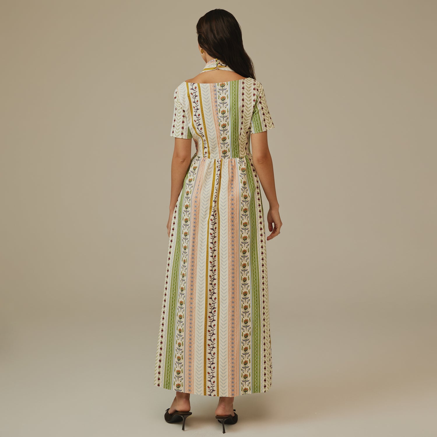 Striped Floral Linen Dress