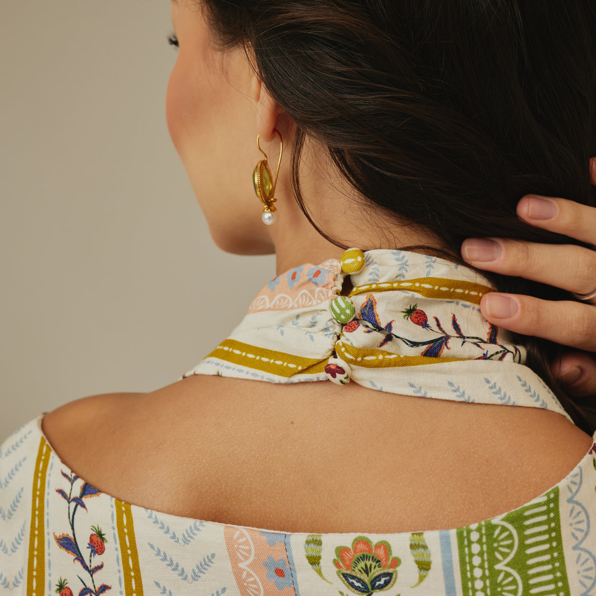 Striped Floral Linen Dress