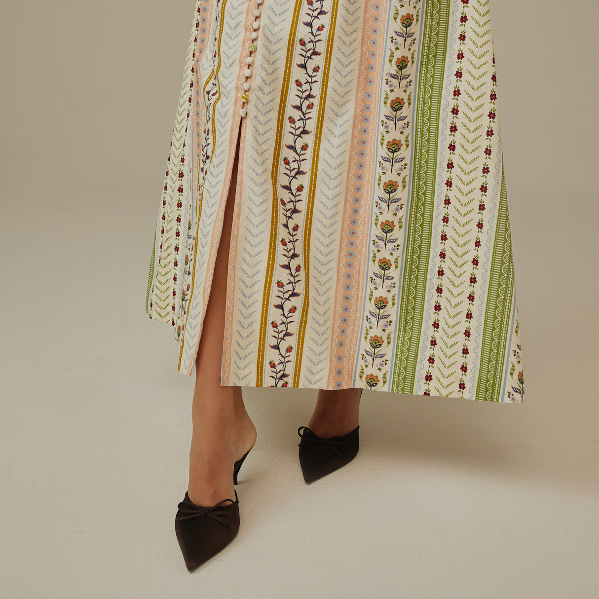 Striped Floral Linen Dress