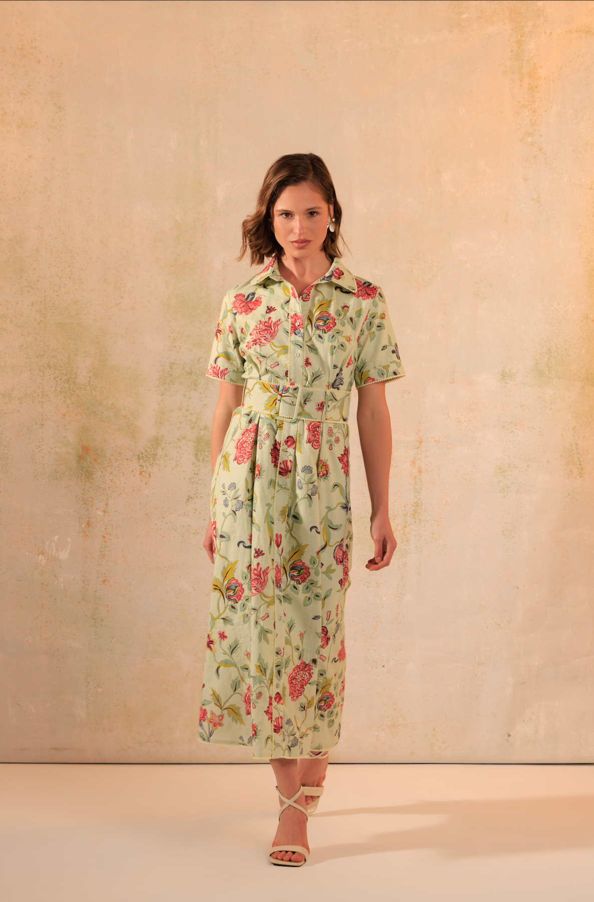 Floral Printed Garden Chic Linen Shirt Dress