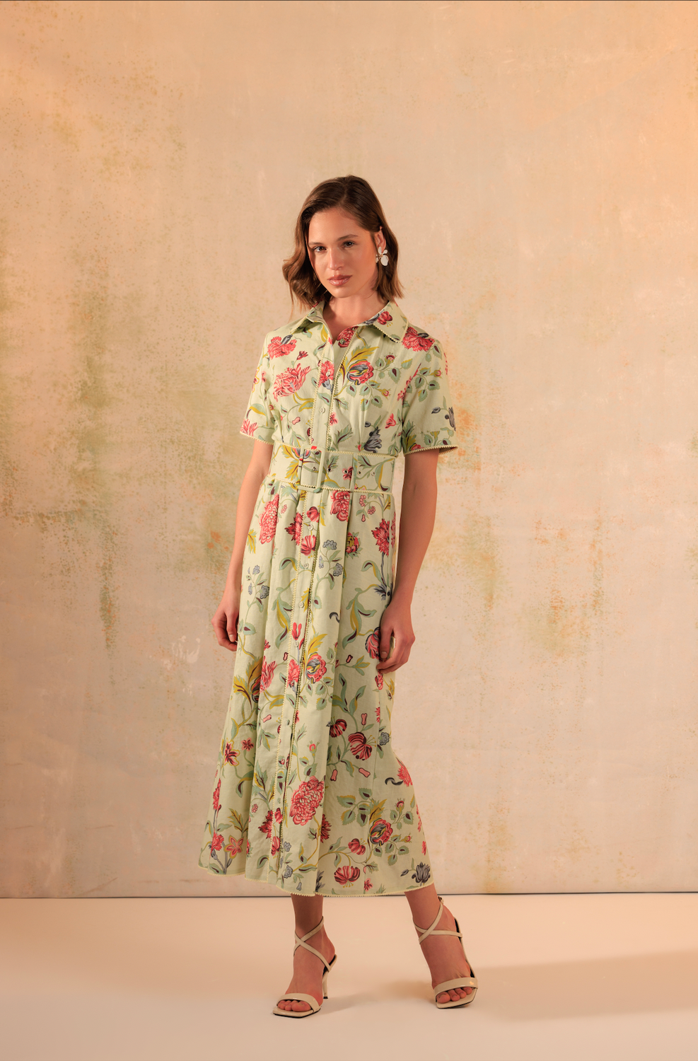 Floral Printed Garden Chic Linen Shirt Dress
