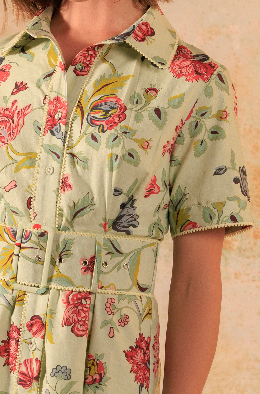 Floral Printed Garden Chic Linen Shirt Dress