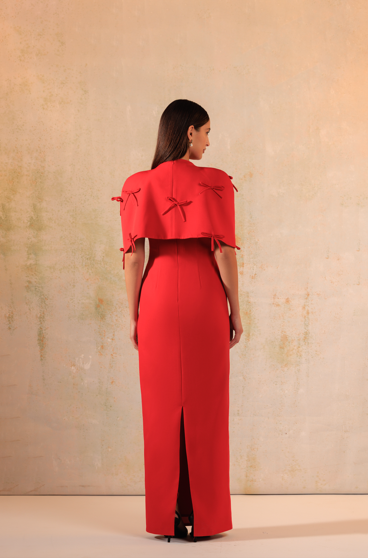 Red Maxi Crepe with Bow Decorations Dress