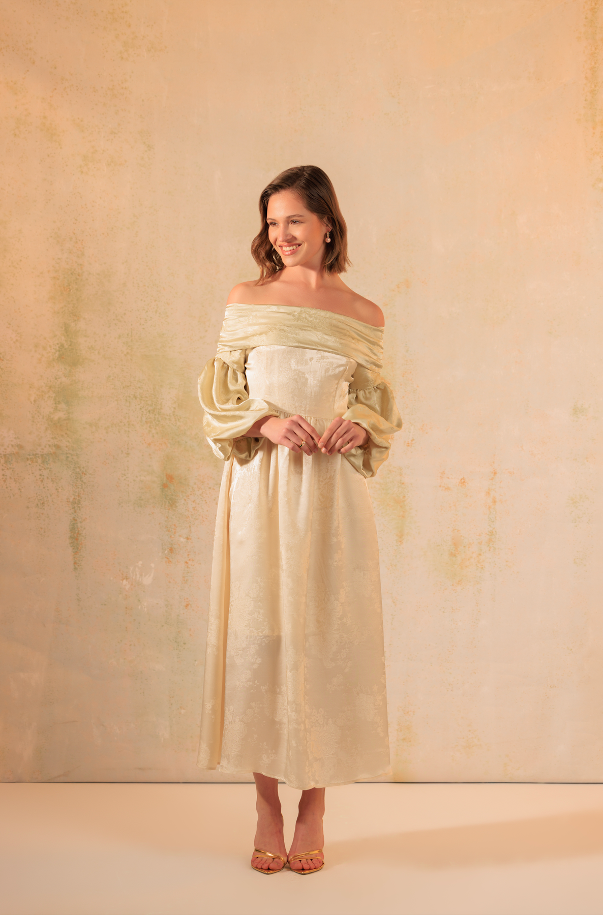 Off-Shoulder Classic Satin Jacquard Dress