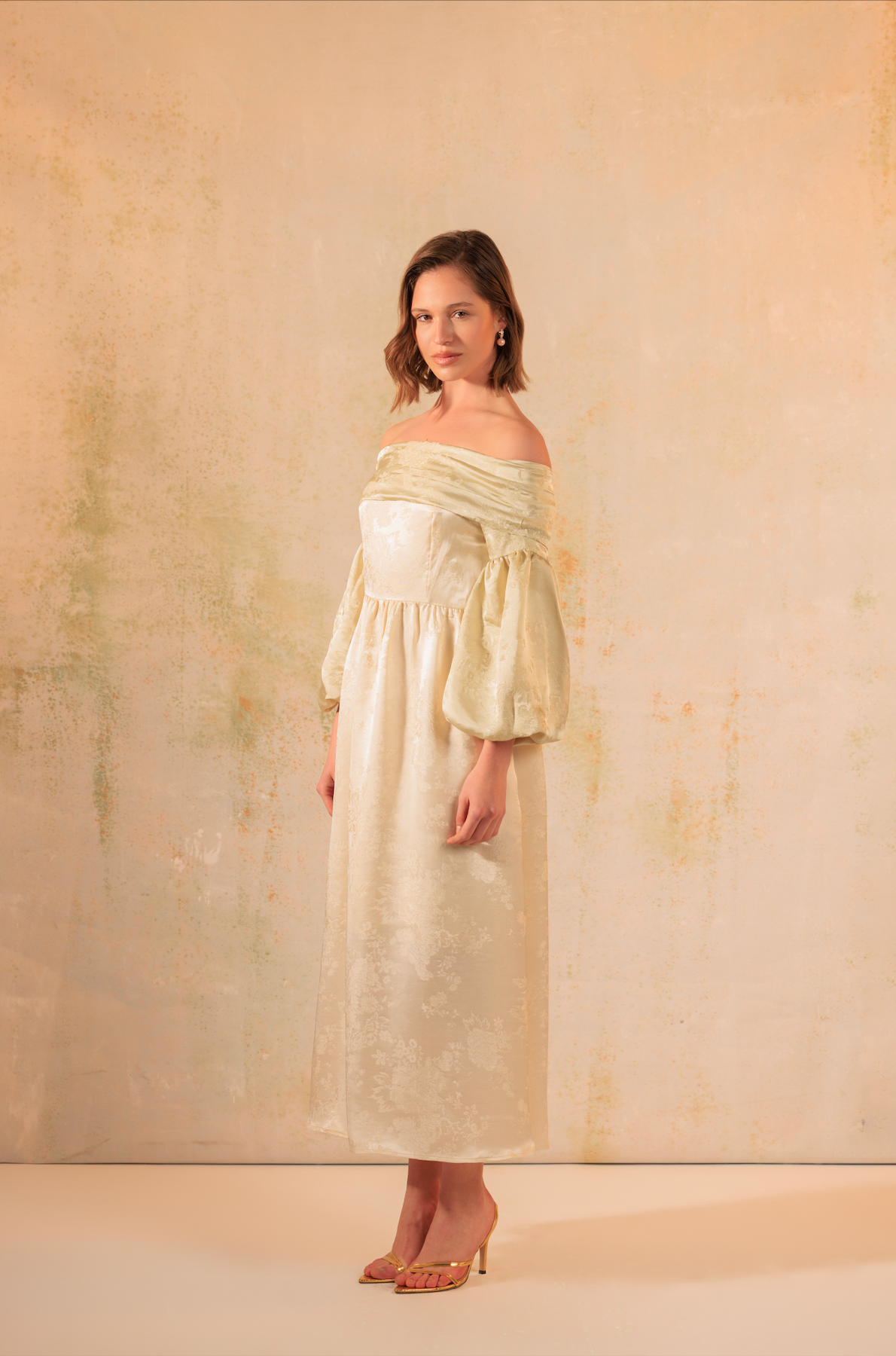 Off-Shoulder Classic Satin Jacquard Dress