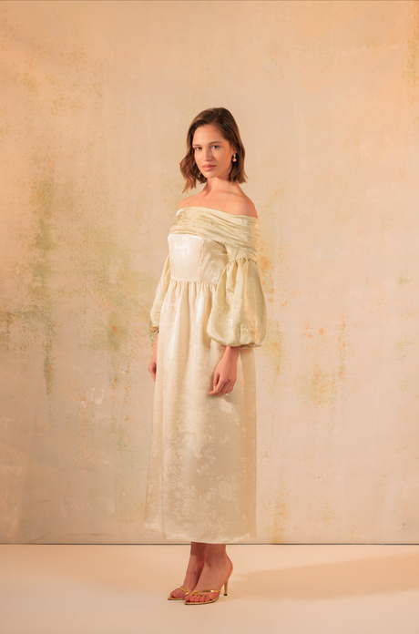 Off-Shoulder Classic Satin Jacquard Dress