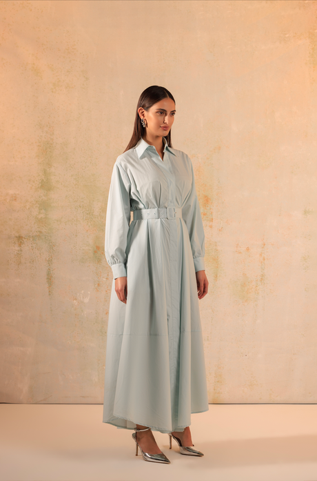 Baby Blue Poplin Shirt Dress