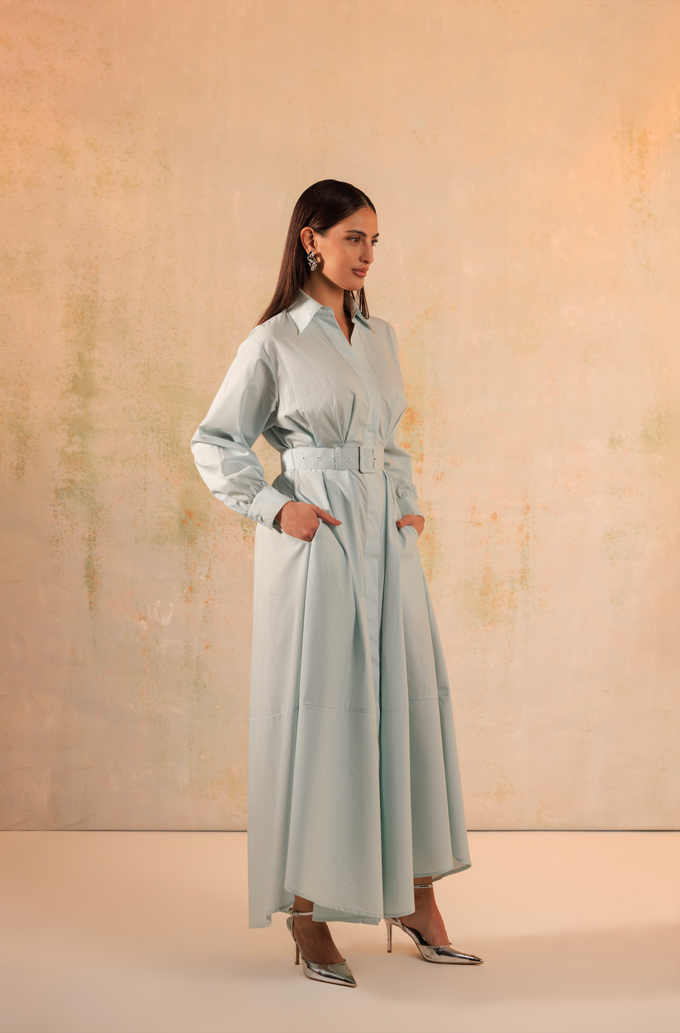 Baby Blue Poplin Shirt Dress