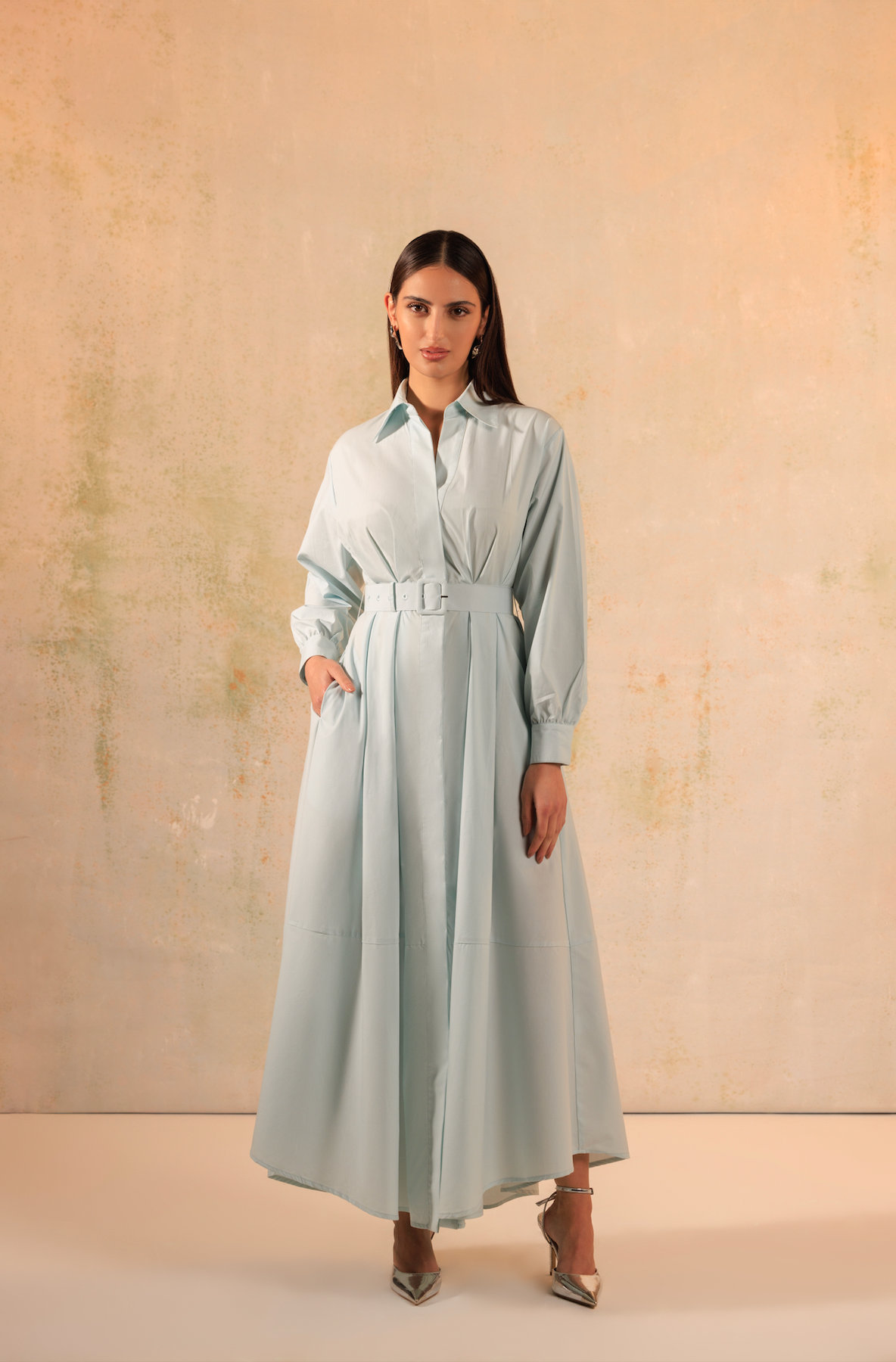 Baby Blue Poplin Shirt Dress